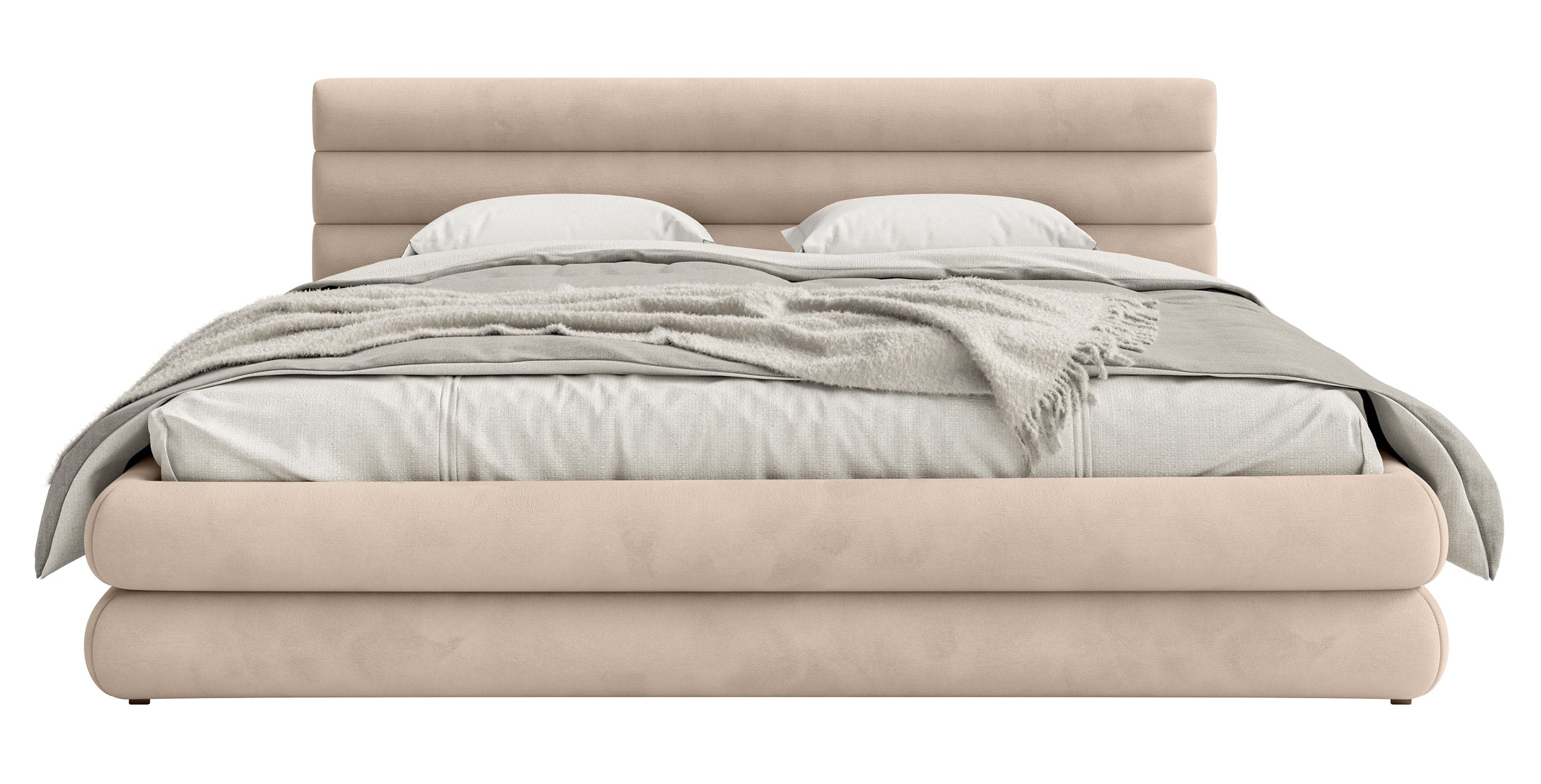 Polsterbett 140x200 cm Alegre mit Bettkasten, beige Velours, wasserabweisend, leicht zu reinigen, Metallrahmen