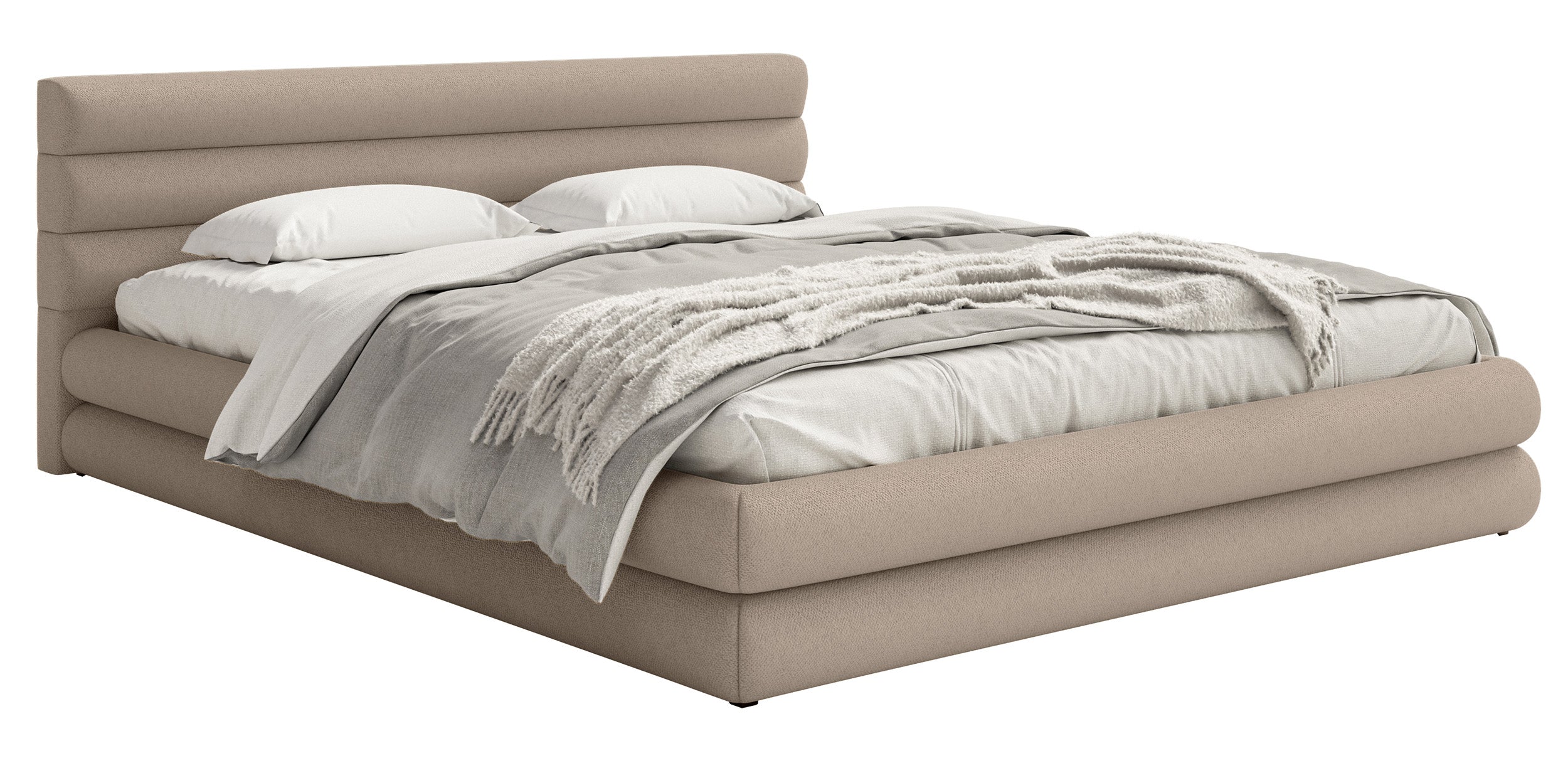 Polsterbett 180x200 cm Alegre mit Bettkasten, beiger Chenille-Bezug, Metallrahmen
