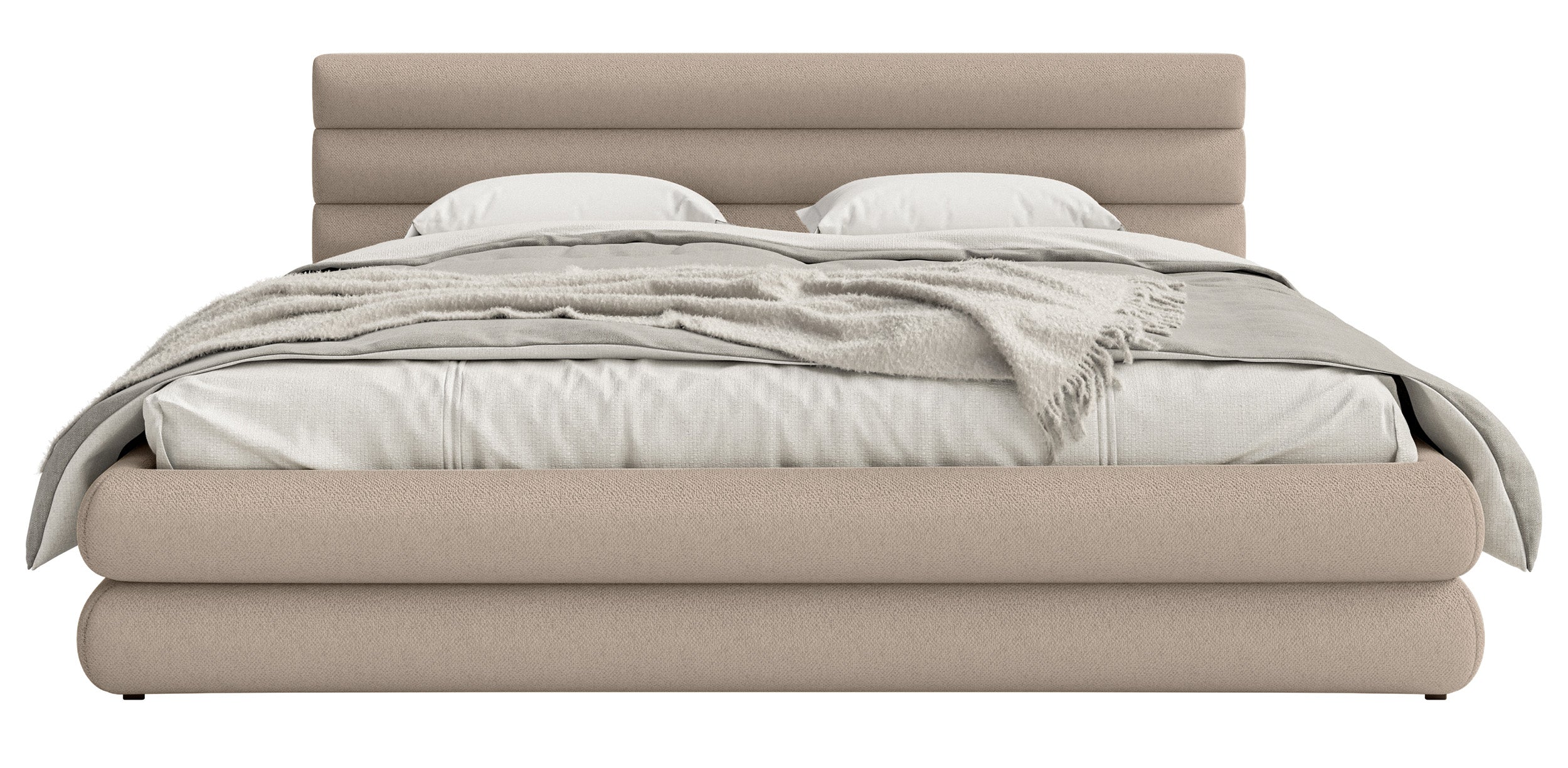 Polsterbett 140x200 cm Alegre mit Bettkasten, beige Chenille, Metallrahmen