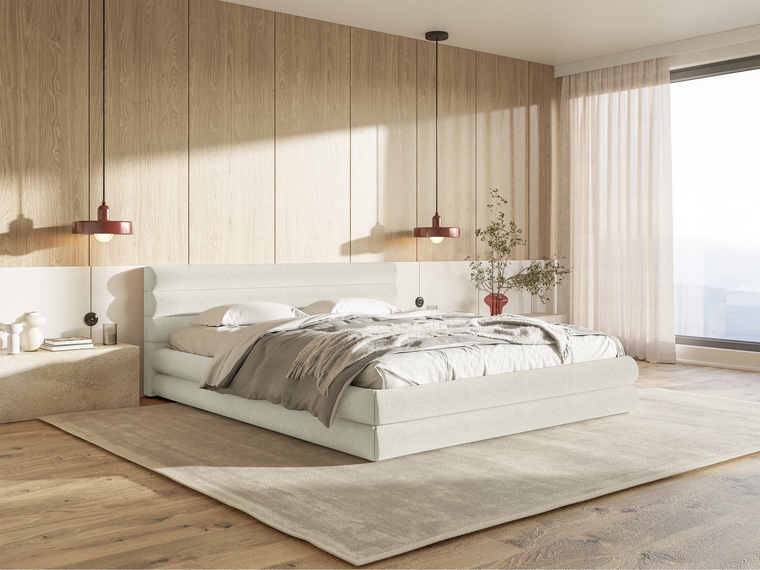 Polsterbett 180x200 cm Alegre mit Bettkasten, cremefarben, Chenille, Metallrahmen