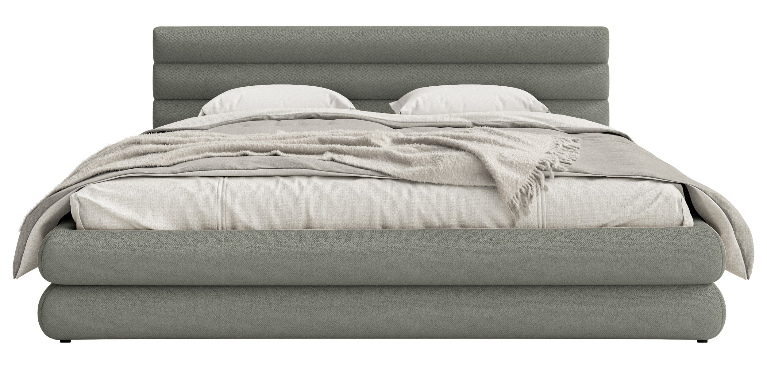 Polsterbett 140x200 cm Alegre mit Bettkasten, grau Chenille, Metallrahmen