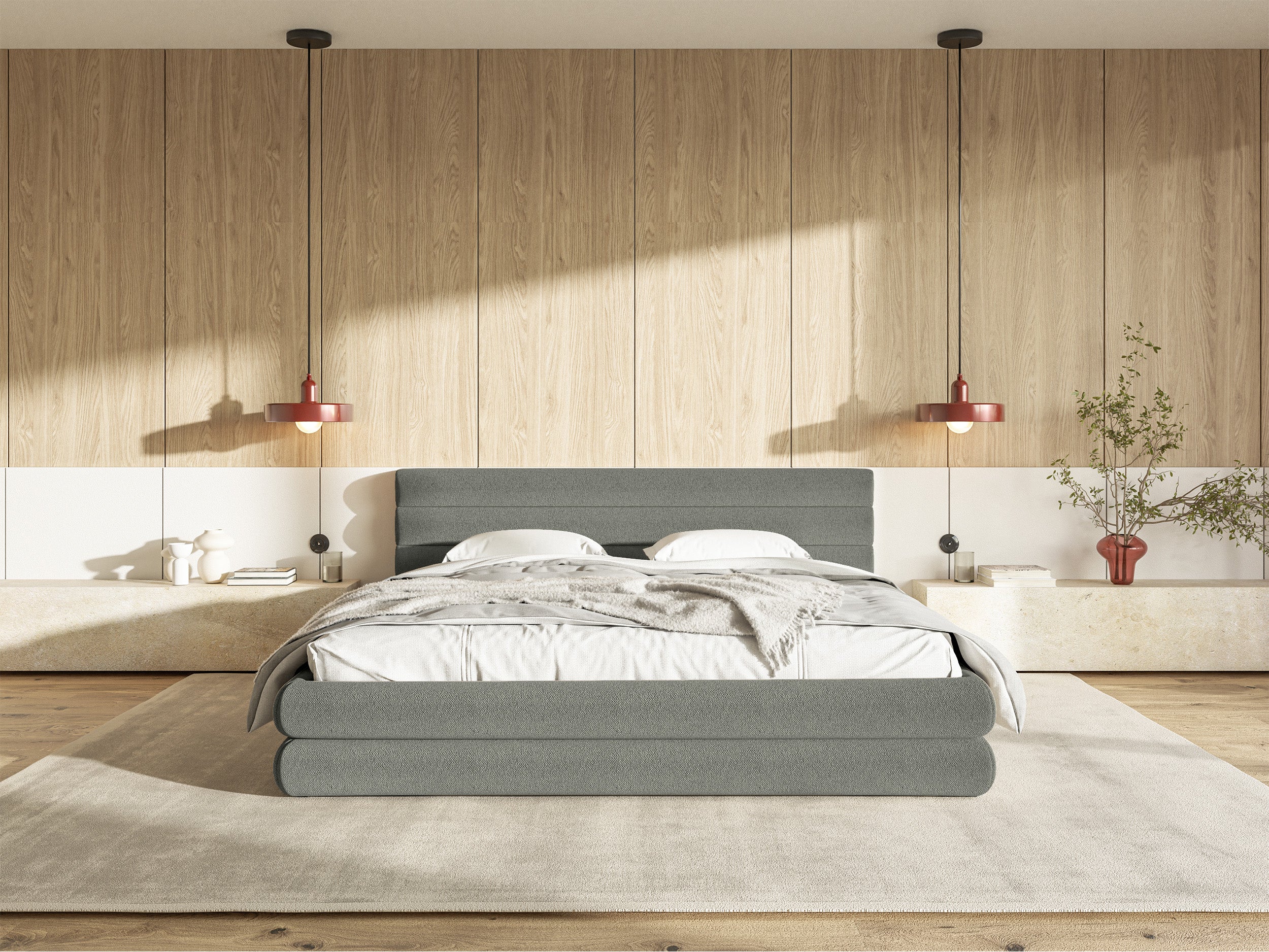 Polsterbett 140x200 cm Alegre mit Bettkasten, grau Chenille, Metallrahmen