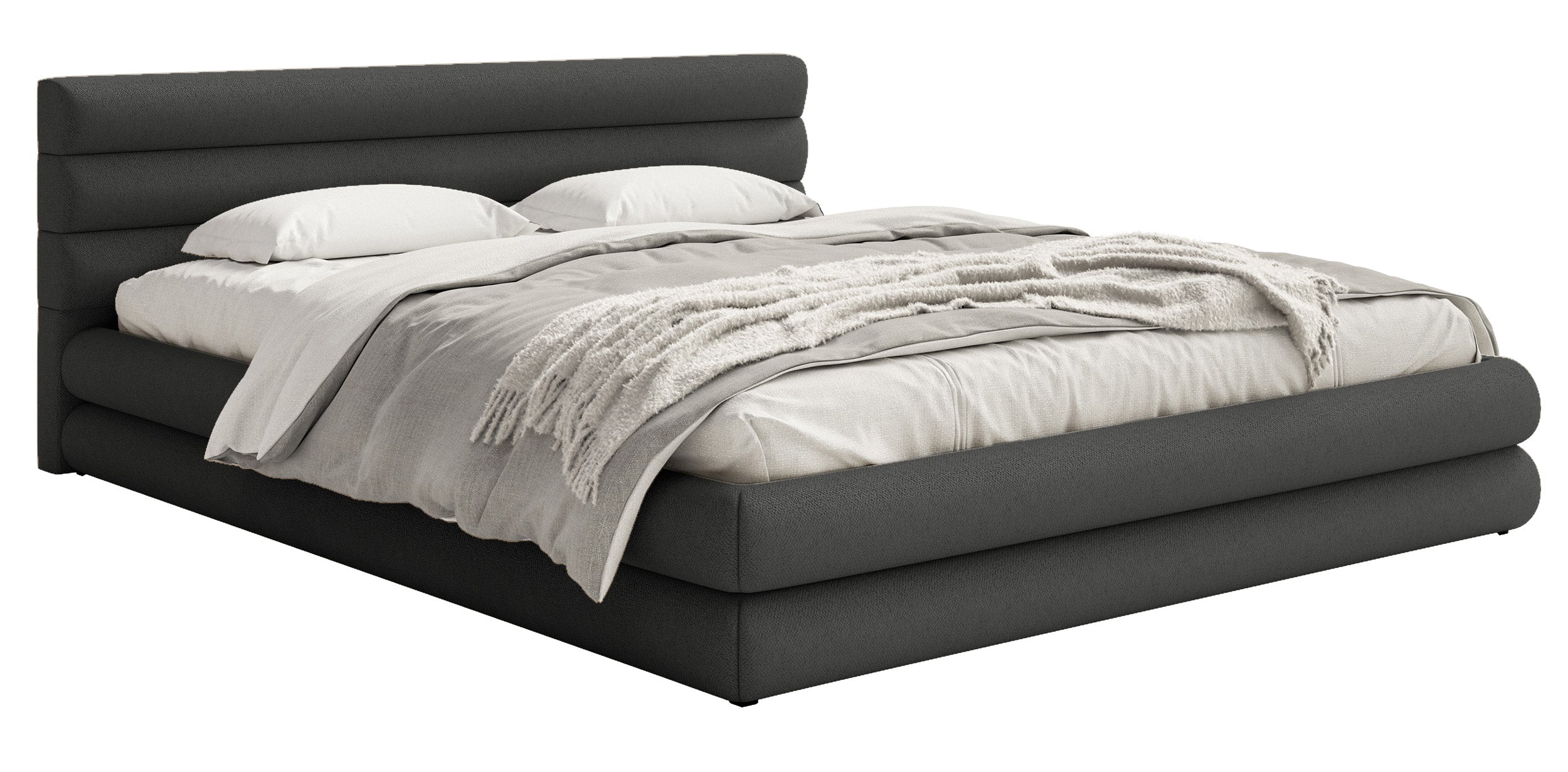 Gepolstertes Bett 160x200 cm Alegre mit Bettkasten, grafitfarbenes Chenille, Metallrahmen