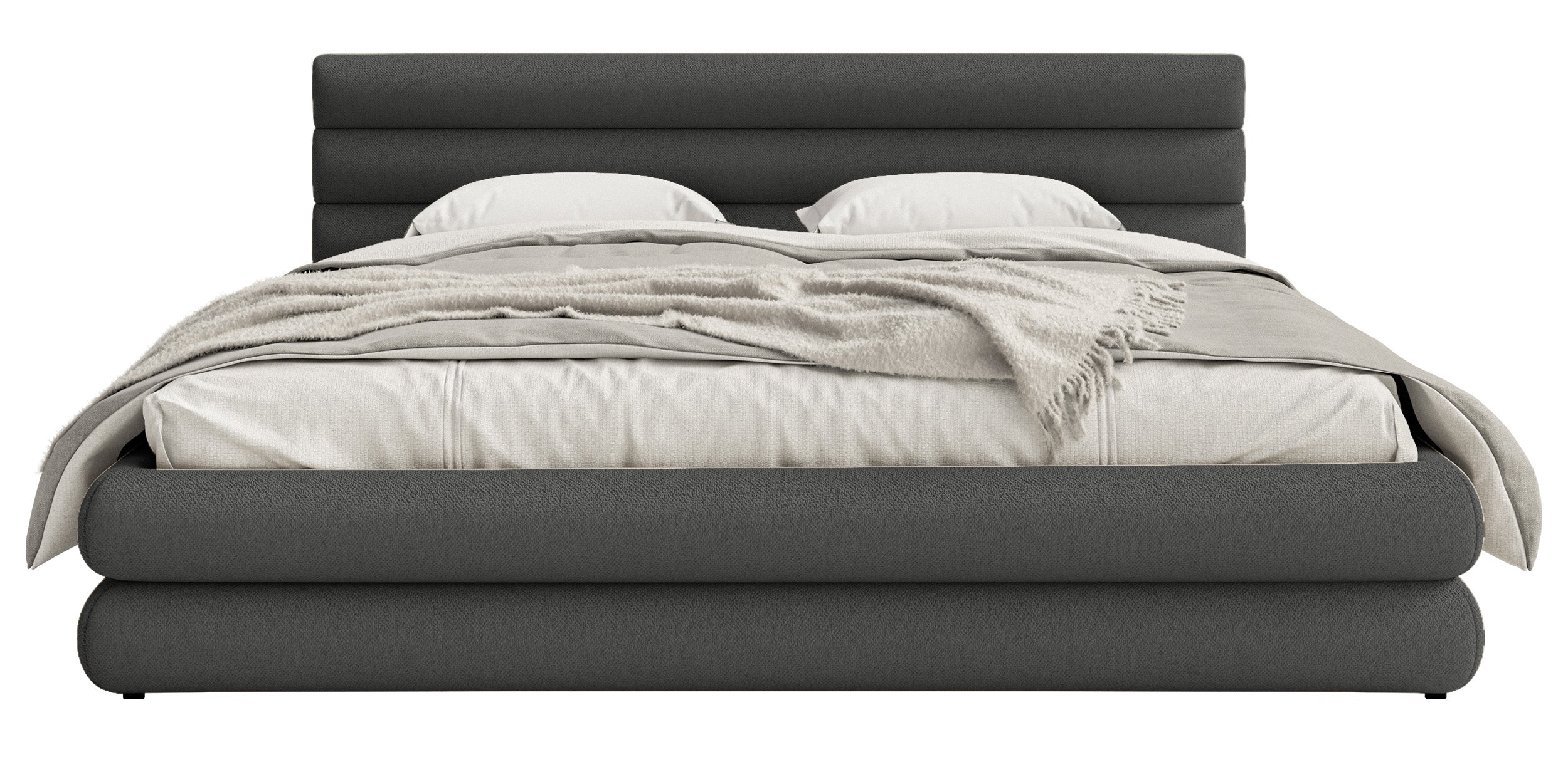 Gepolstertes Bett 160x200 cm Alegre mit Bettkasten, grafitfarbenes Chenille, Metallrahmen