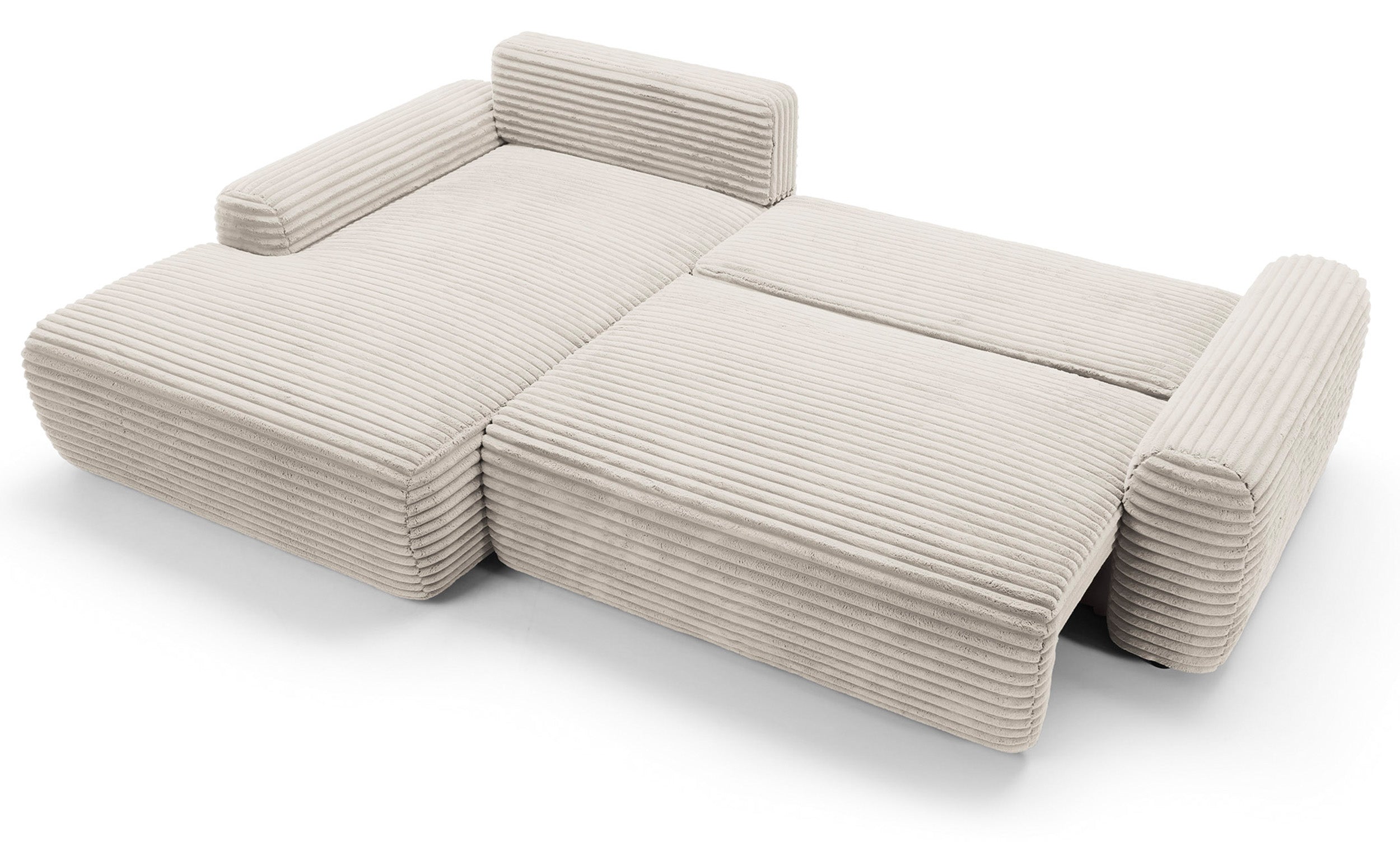 Ecksofa mit Schlaffunktion Alferia, L-förmig, mit Stauraum, cremefarbener Cord, linksseitig