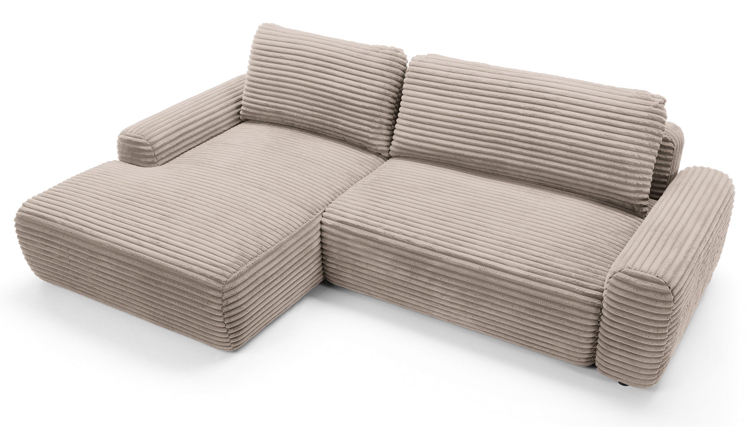 Ecksofa mit Schlafunktion Alferia, L-förmig, mit Stauraum, beige Cord, linksseitig