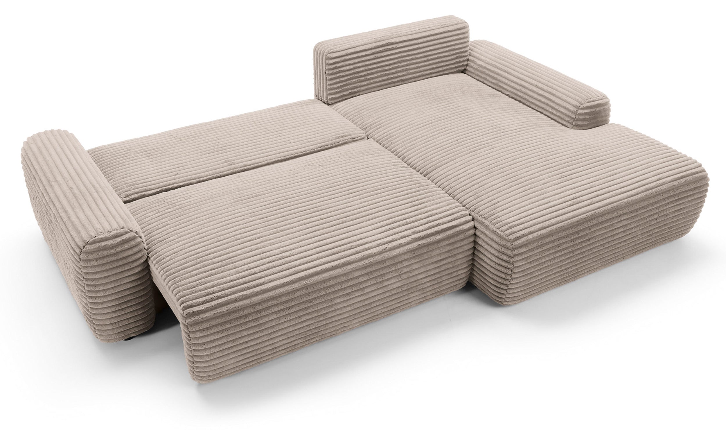 Ecksofa mit Schlaffunktion Alferia, L-förmig, mit Stauraum, beige Cord, rechtsseitig