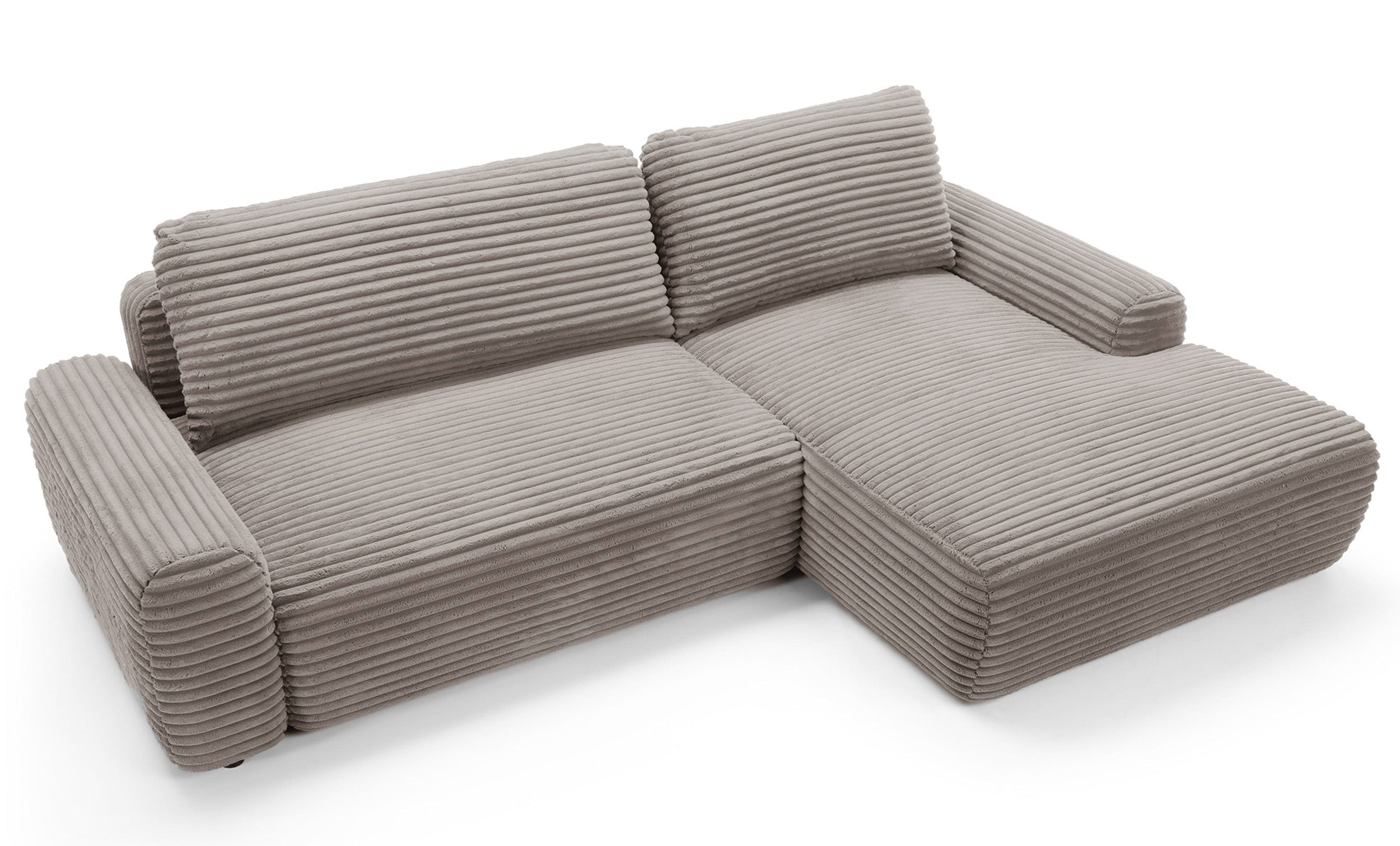 Ecksofa mit Schlaffunktion Alferia, L-förmig, mit Stauraum, hellbeige Cord, rechtsseitig
