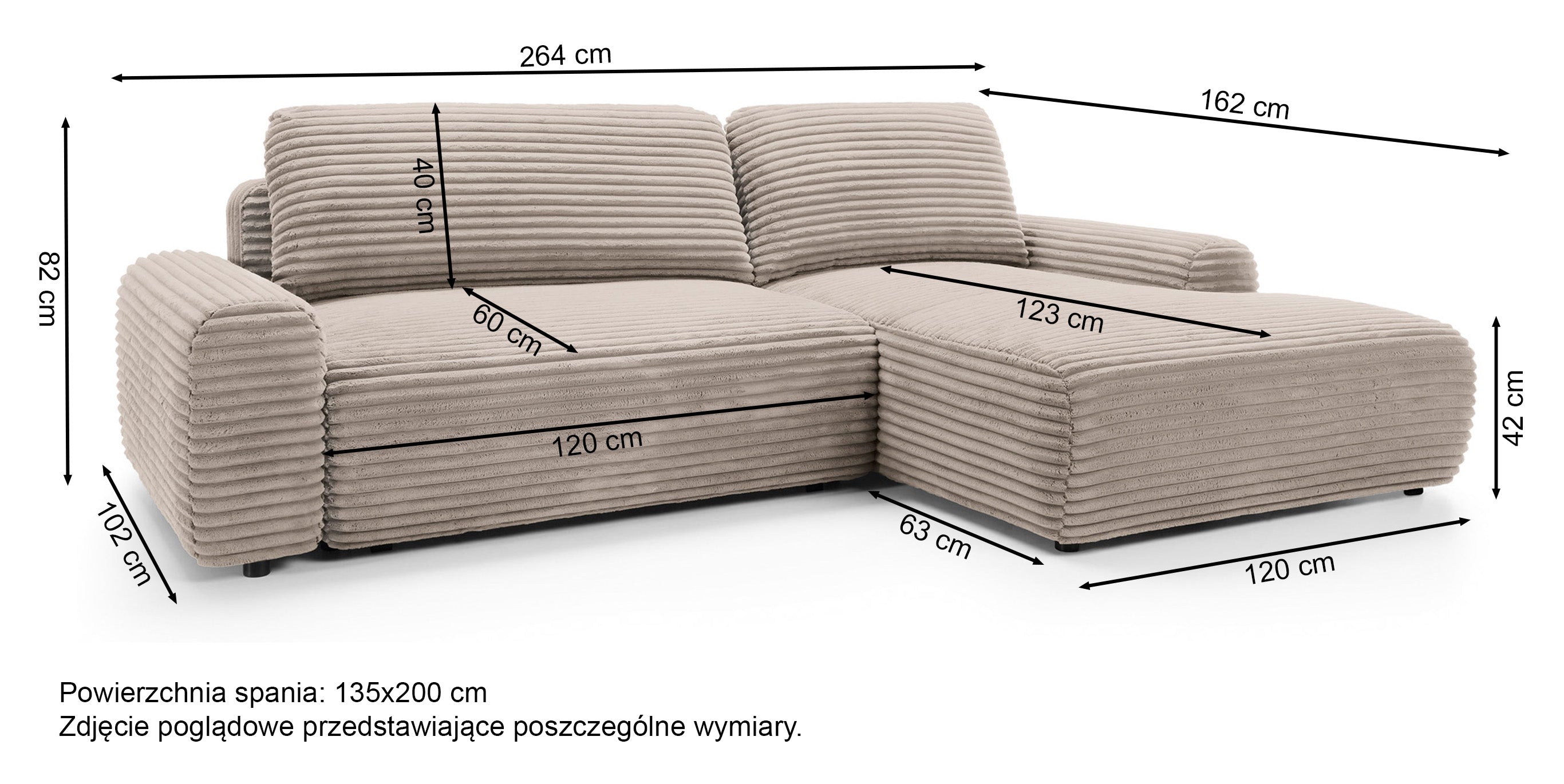Ecksofa mit Schlafunktion Alferia, L-förmig, mit Stauraum, beige Cord, linksseitig