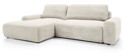 Ecksofa mit Schlaffunktion Alferia, L-förmig, mit Stauraum, cremefarbener Cord, linksseitig