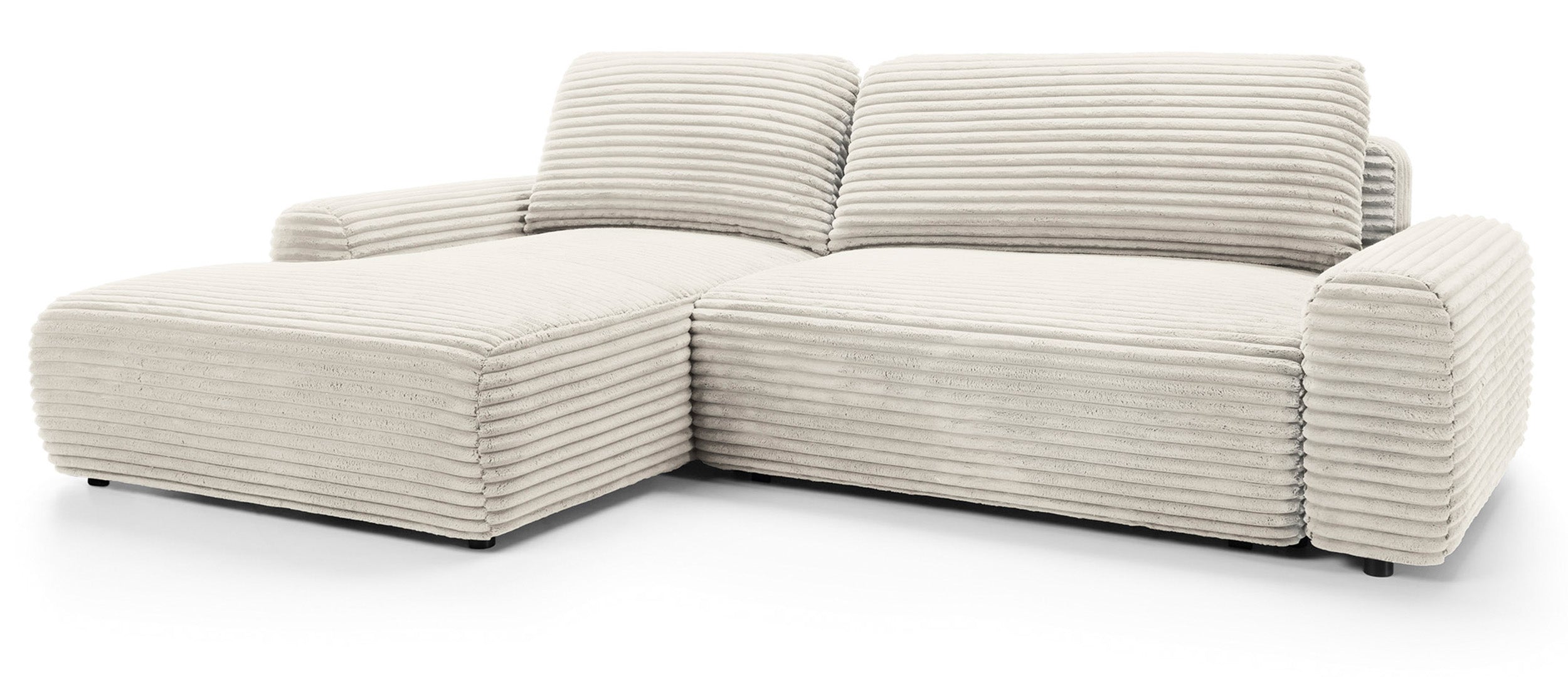Ecksofa mit Schlaffunktion Alferia, L-förmig, mit Stauraum, cremefarbener Cord, linksseitig