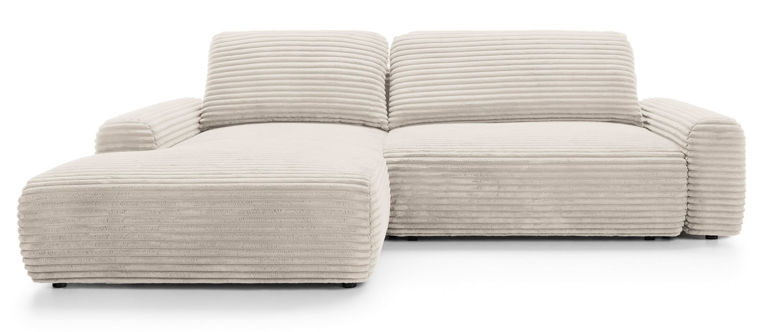 Ecksofa mit Schlaffunktion Alferia, L-förmig, mit Stauraum, cremefarbener Cord, linksseitig