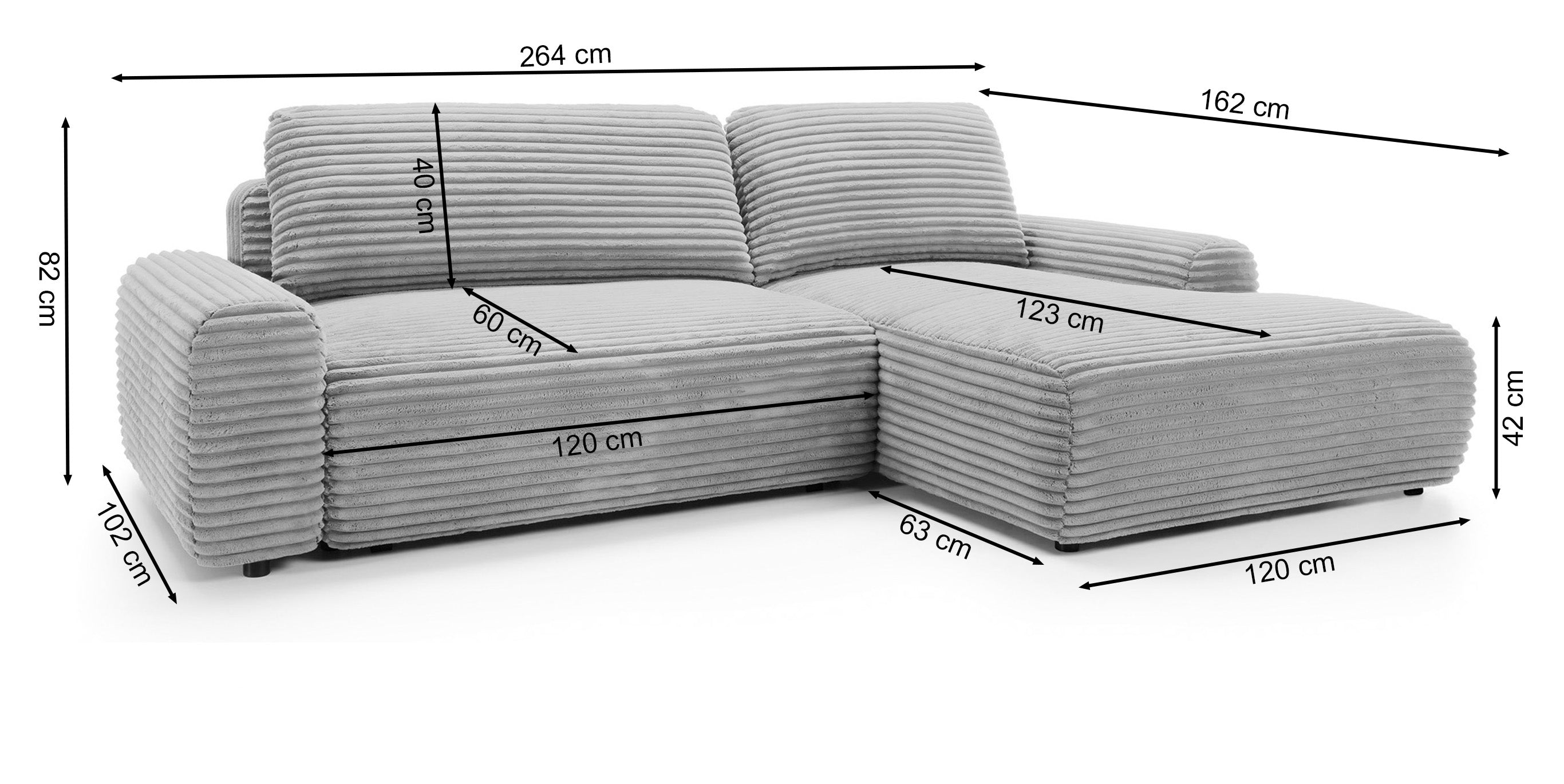 Ecksofa mit Schlafunktion Alferia, L-förmig, mit Stauraum, beige Cord, linksseitig