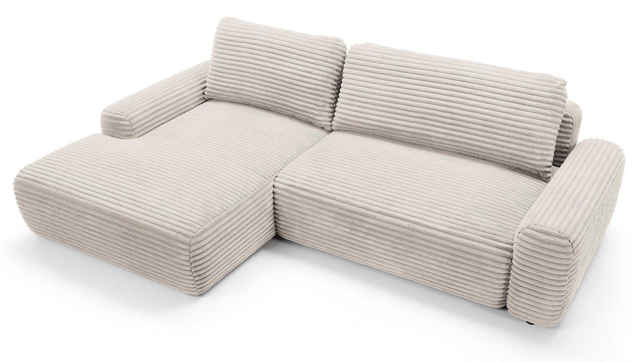 Ecksofa mit Schlaffunktion Alferia, L-förmig, mit Stauraum, cremefarbener Cord, linksseitig
