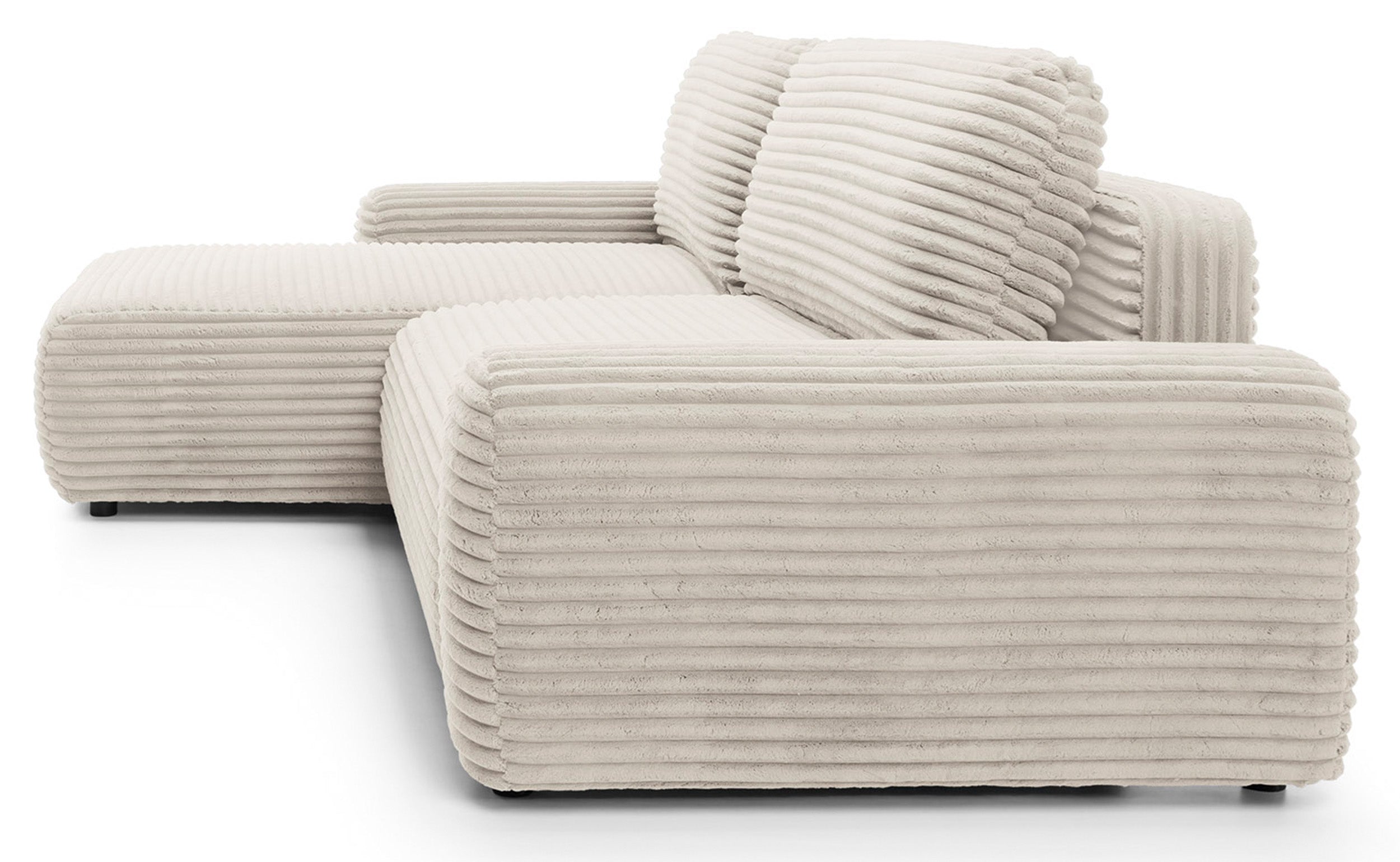 Ecksofa mit Schlaffunktion Alferia, L-förmig, mit Stauraum, cremefarbener Cord, linksseitig