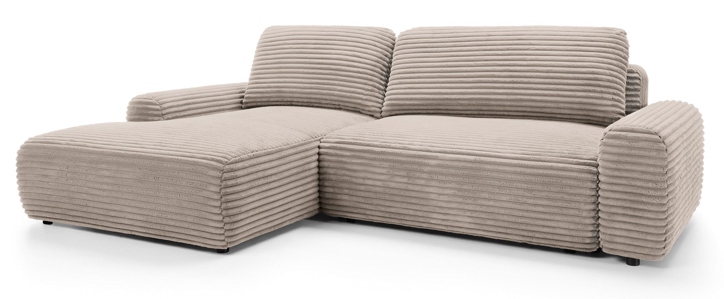 Ecksofa mit Schlafunktion Alferia, L-förmig, mit Stauraum, beige Cord, linksseitig