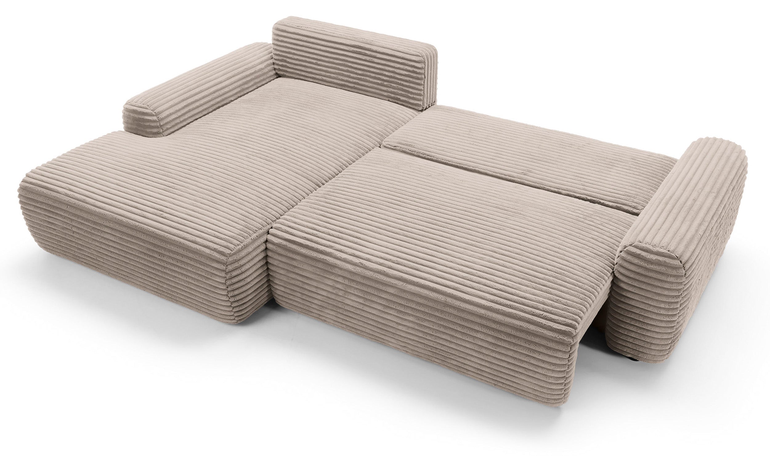 Ecksofa mit Schlafunktion Alferia, L-förmig, mit Stauraum, beige Cord, linksseitig