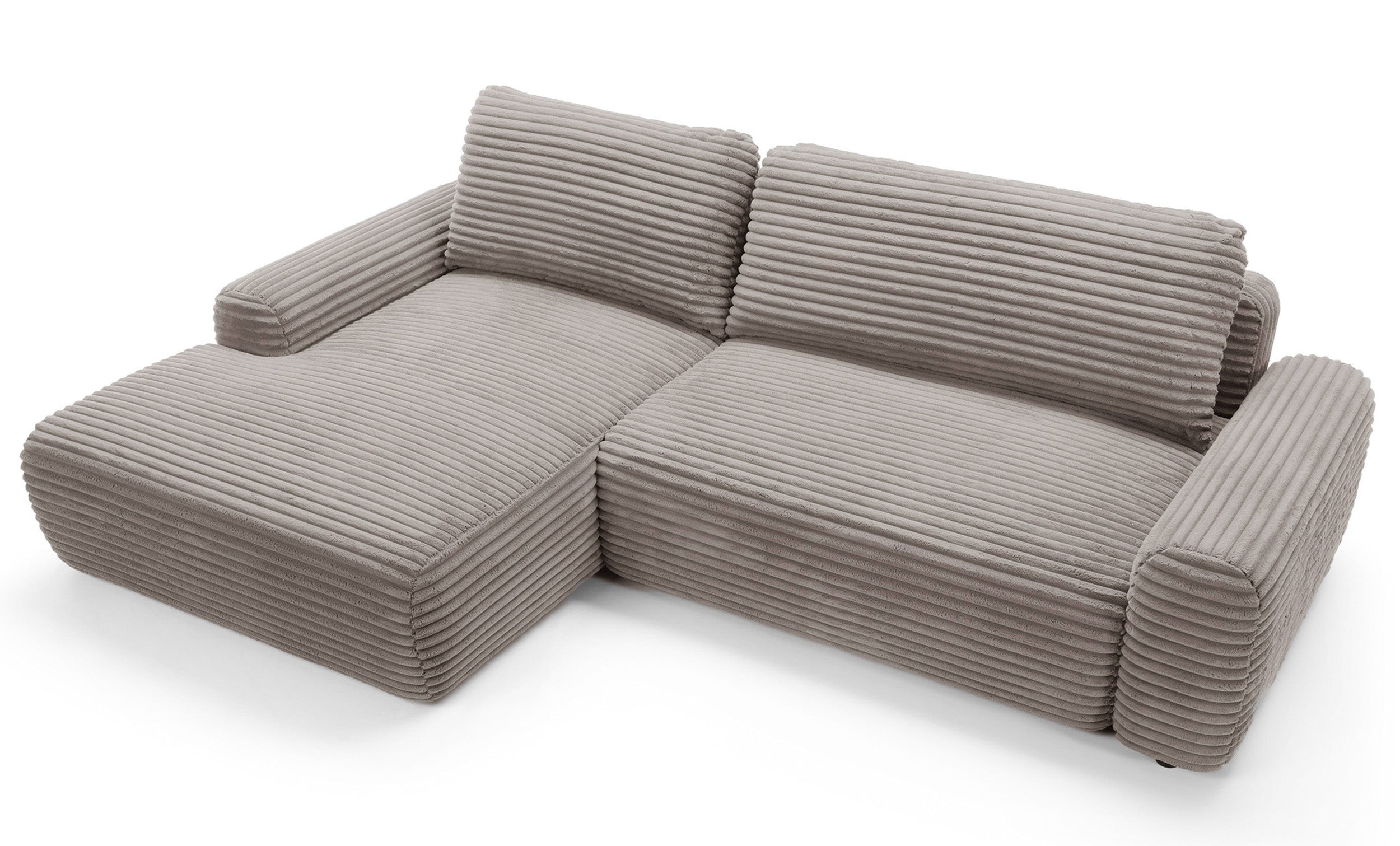 Ecksofa mit Schlaffunktion Alferia, L-förmig, mit Stauraum, grau-beiges Cord, linksseitig