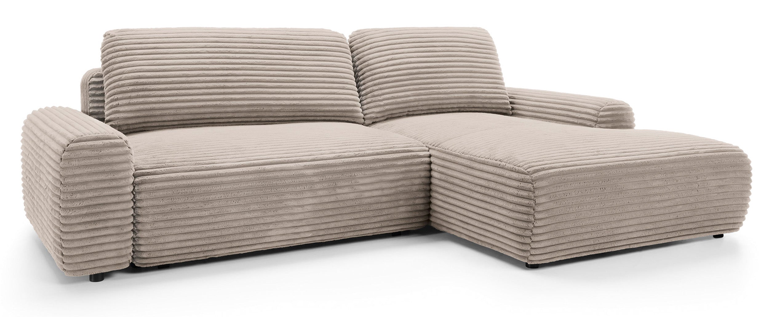 Ecksofa mit Schlaffunktion Alferia, L-förmig, mit Stauraum, beige Cord, rechtsseitig