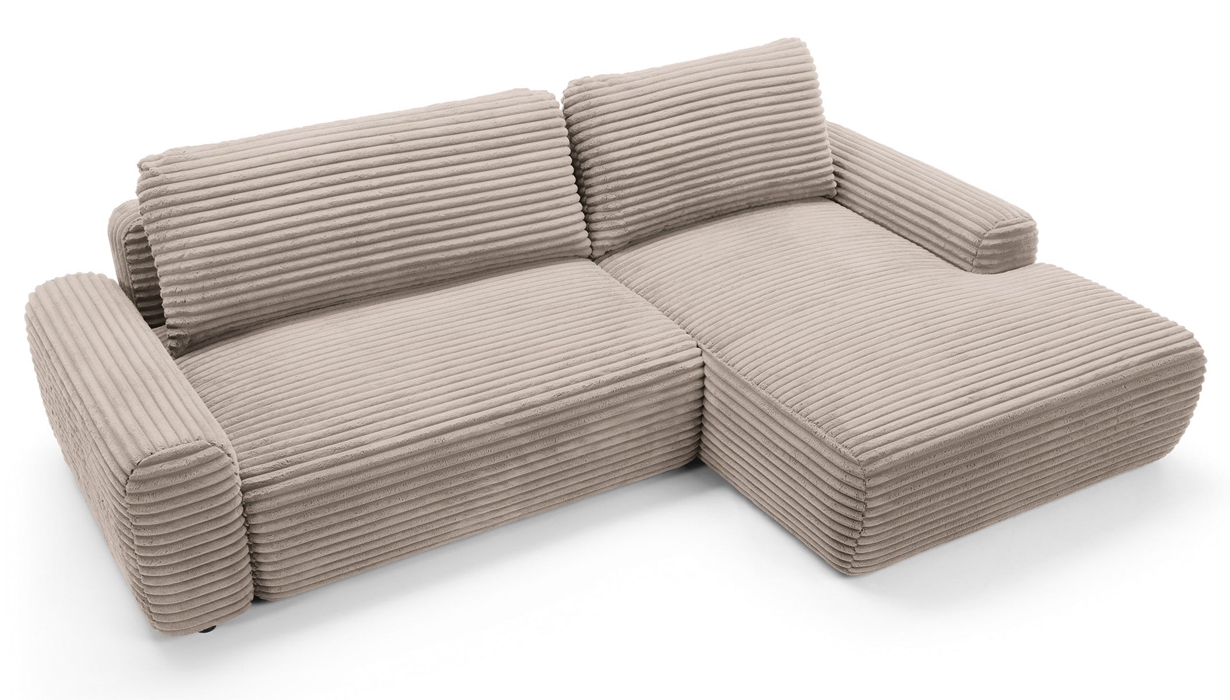 Ecksofa mit Schlaffunktion Alferia, L-förmig, mit Stauraum, beige Cord, rechtsseitig