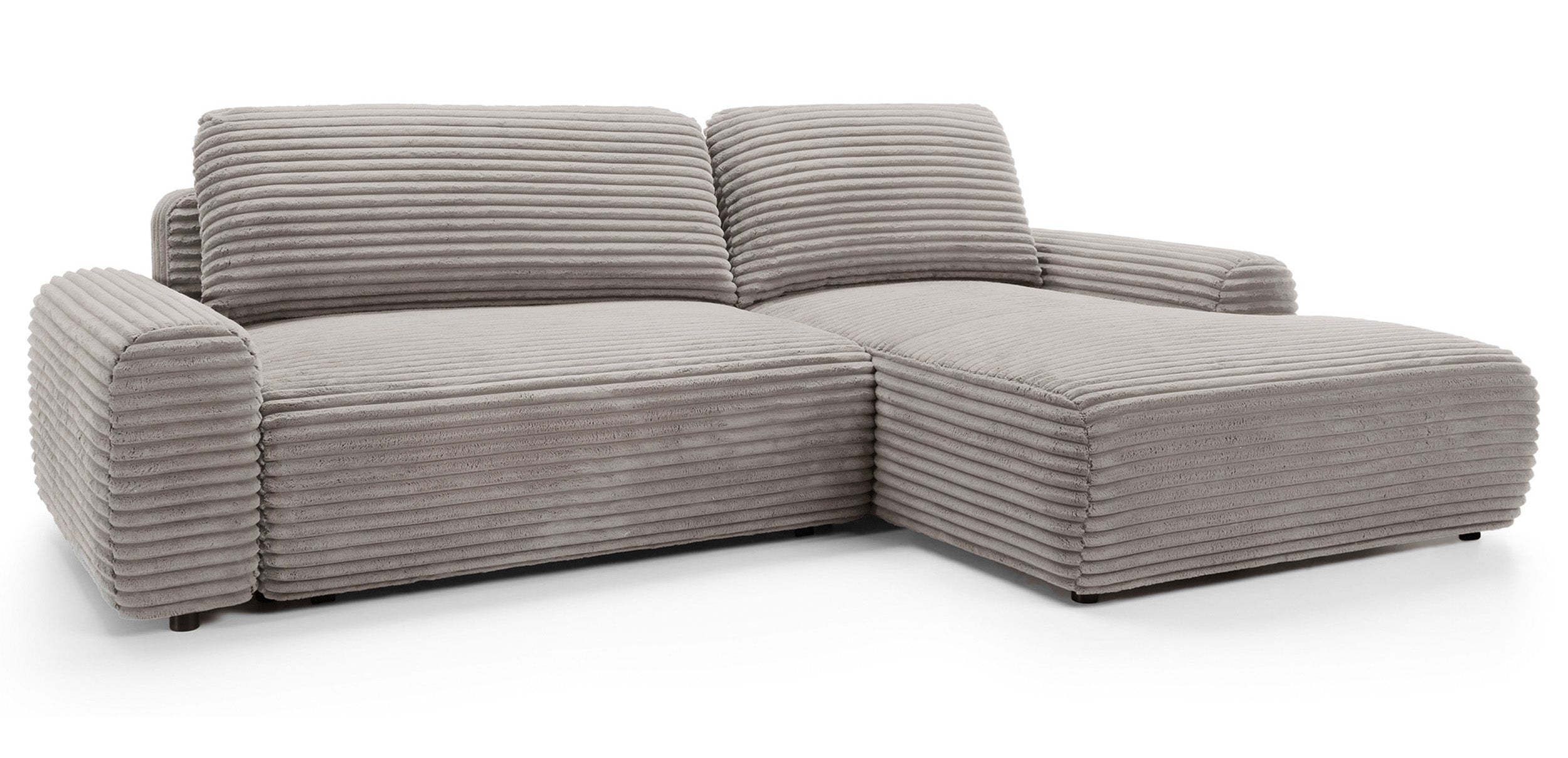 Ecksofa mit Schlaffunktion Alferia, L-förmig, mit Stauraum, hellbeige Cord, rechtsseitig