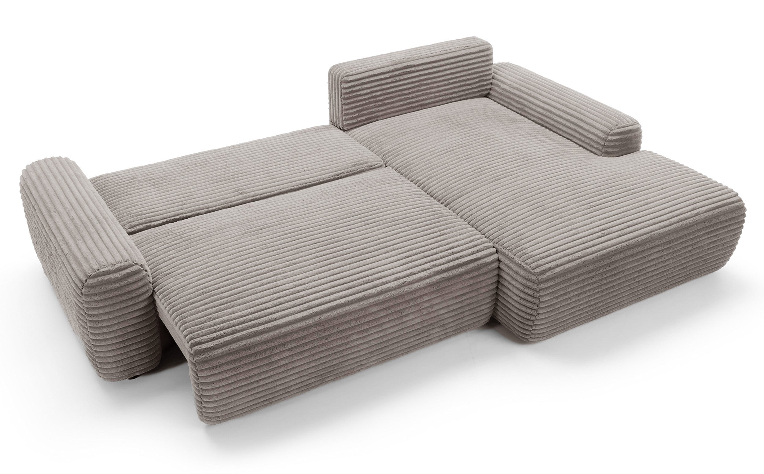 Ecksofa mit Schlaffunktion Alferia, L-förmig, mit Stauraum, hellbeige Cord, rechtsseitig