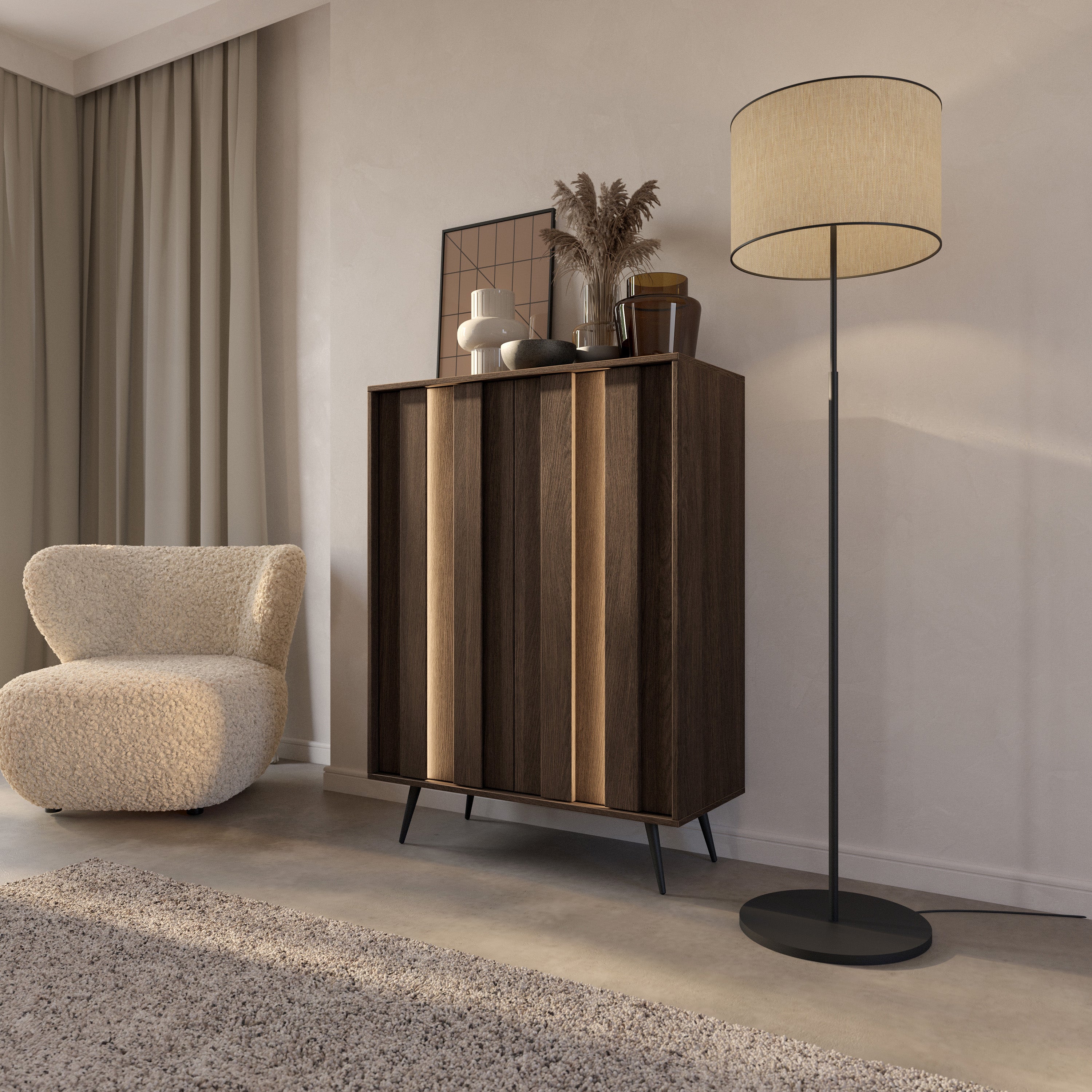 Zweiturige Kommode Amaro mit LED-Beleuchtung, 94 cm, Eiche Dunin