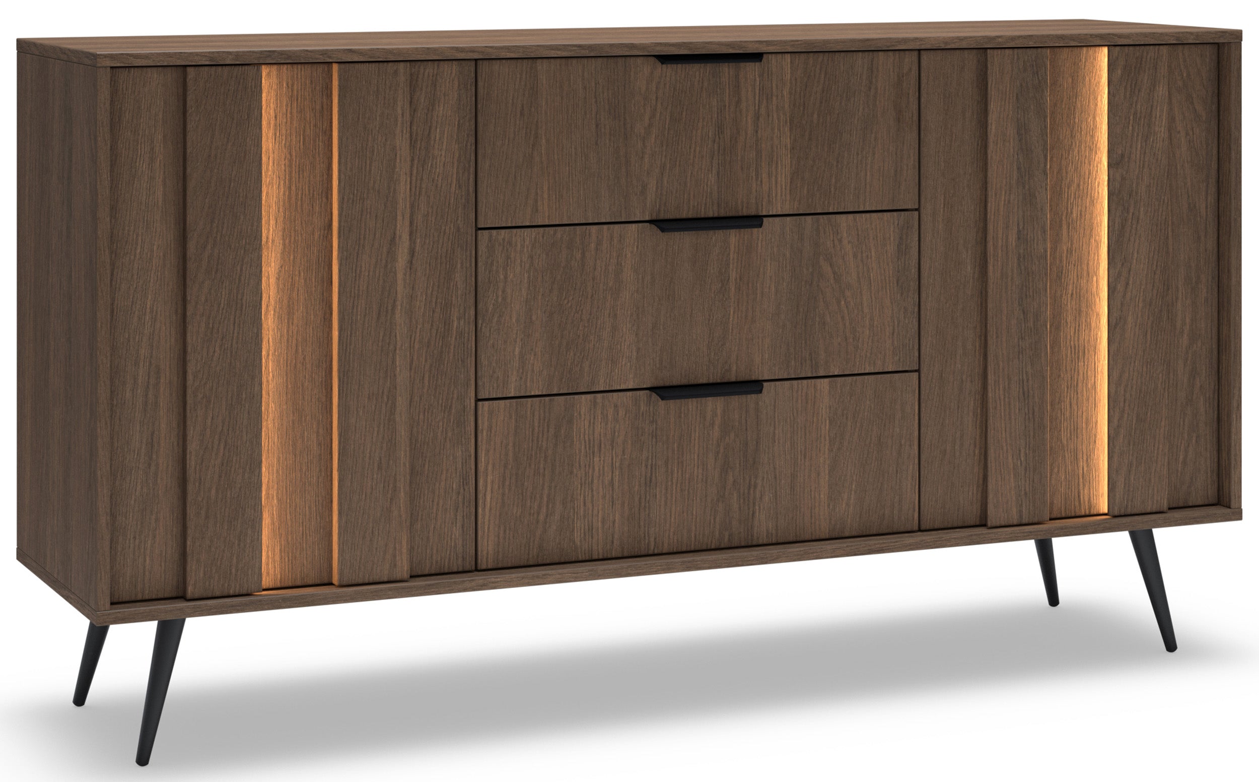 Zweittürige Kommode Amaro mit drei Schubladen und LED-Beleuchtung, 154 cm, Eiche Dunin