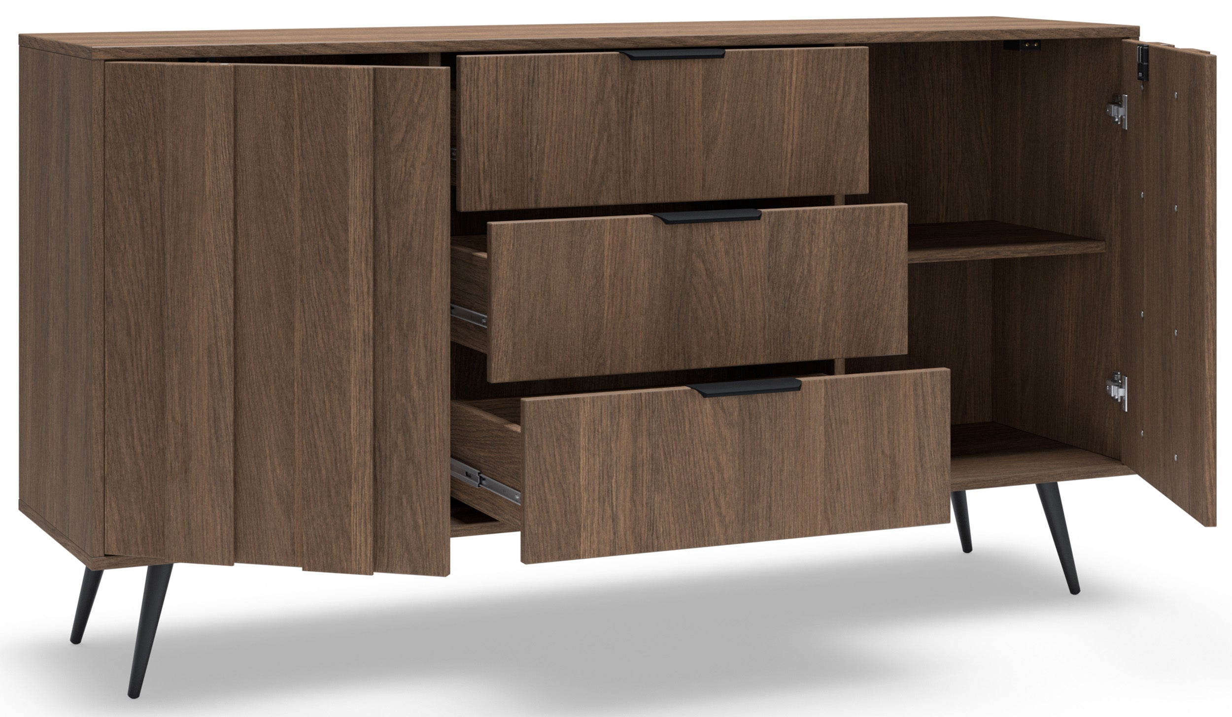 Zweittürige Kommode Amaro mit drei Schubladen und LED-Beleuchtung, 154 cm, Eiche Dunin