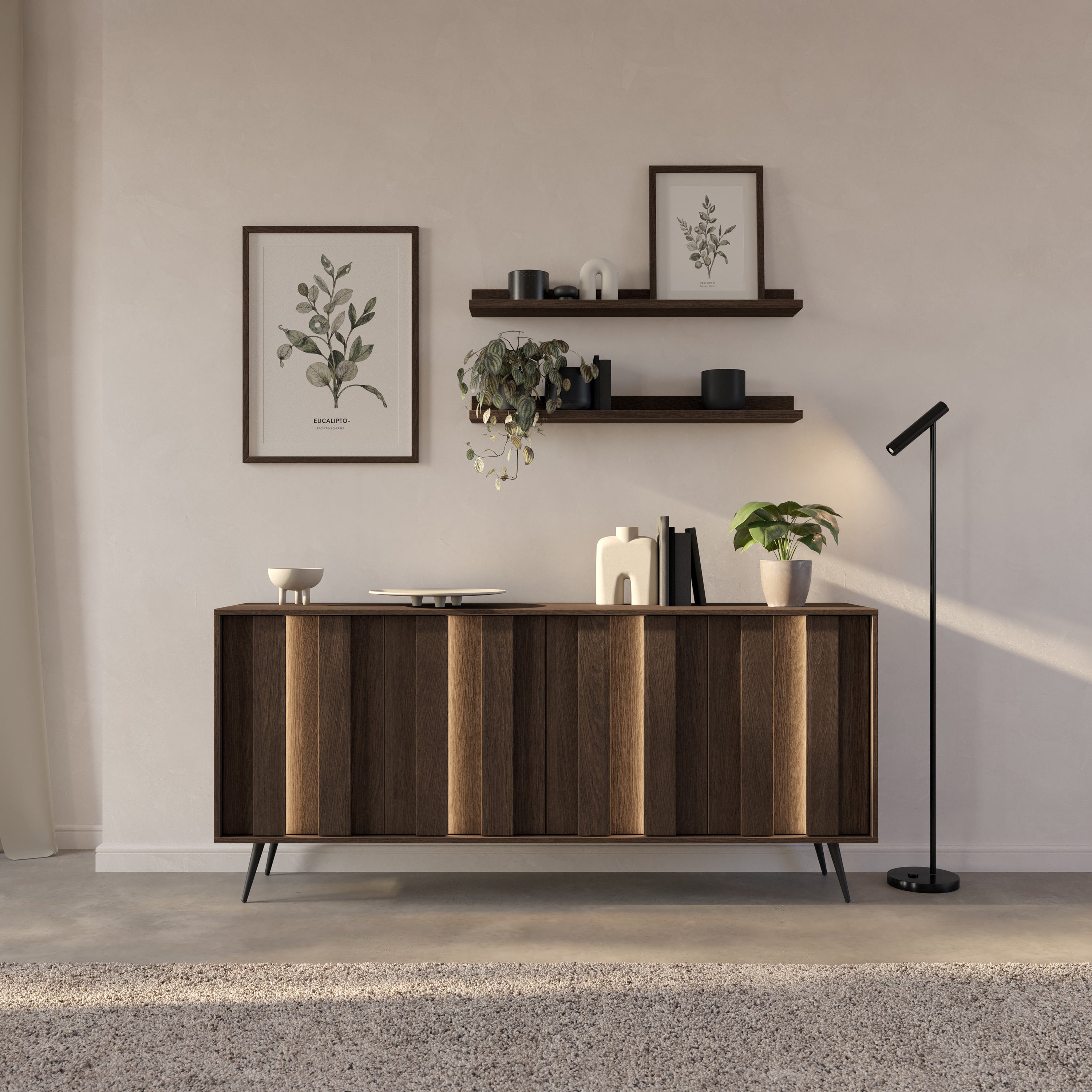 Vier­tü­rige Kommode Amaro mit LED-Beleuchtung, 183 cm, Dunin-Eiche