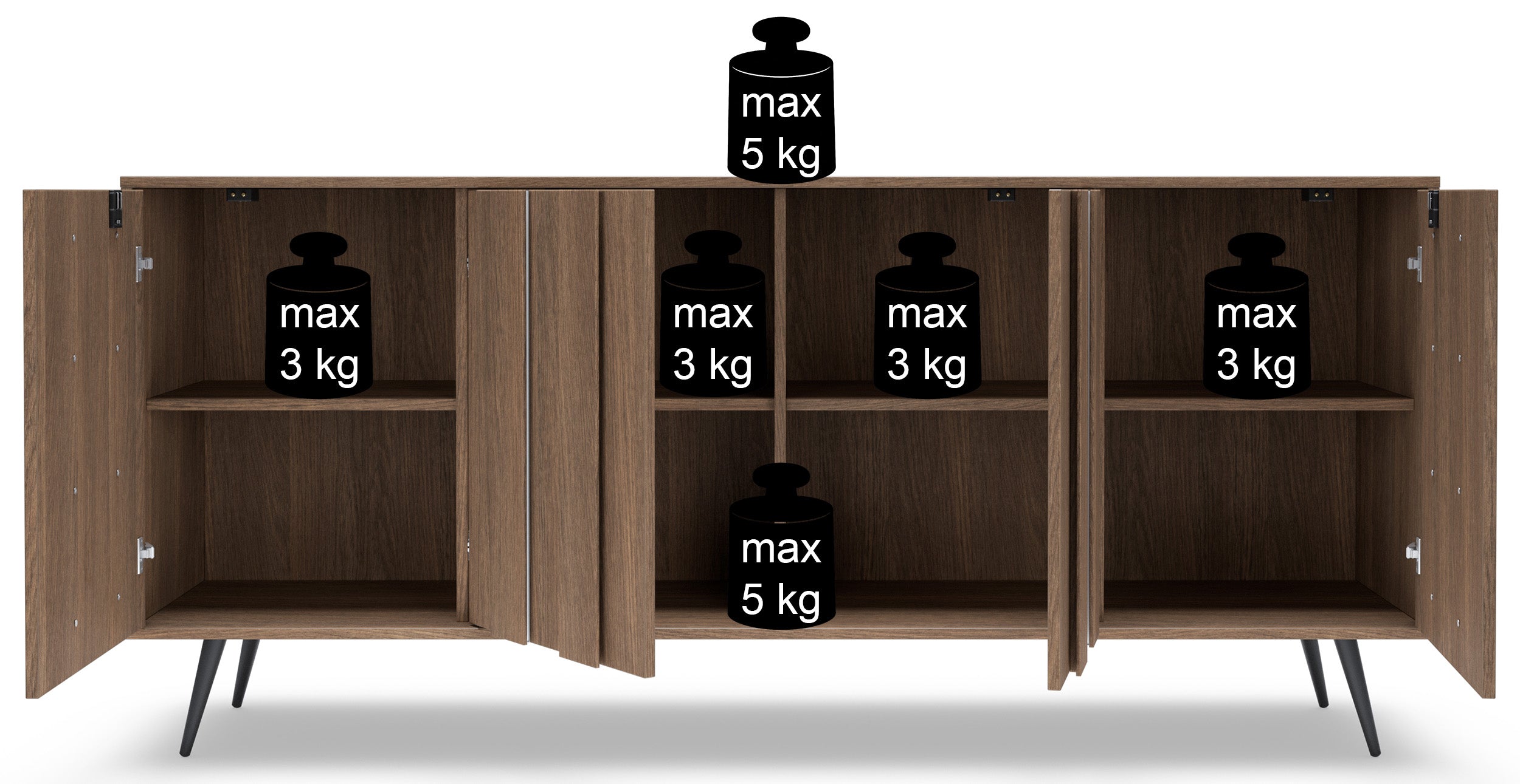 Vier­tü­rige Kommode Amaro mit LED-Beleuchtung, 183 cm, Dunin-Eiche