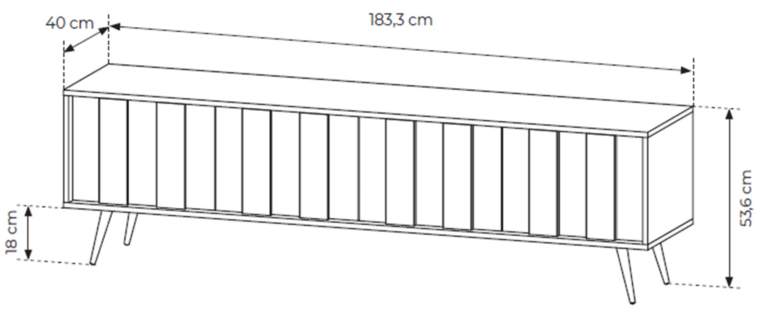 Vier-türiger TV-Schrank Amaro mit LED-Beleuchtung, 183 cm, Eiche Dunin