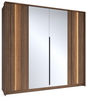 Vier­türiger Amaro-Kleiderschrank mit Spiegel und LED-Beleuchtung, 223 cm, Eiche Dunin