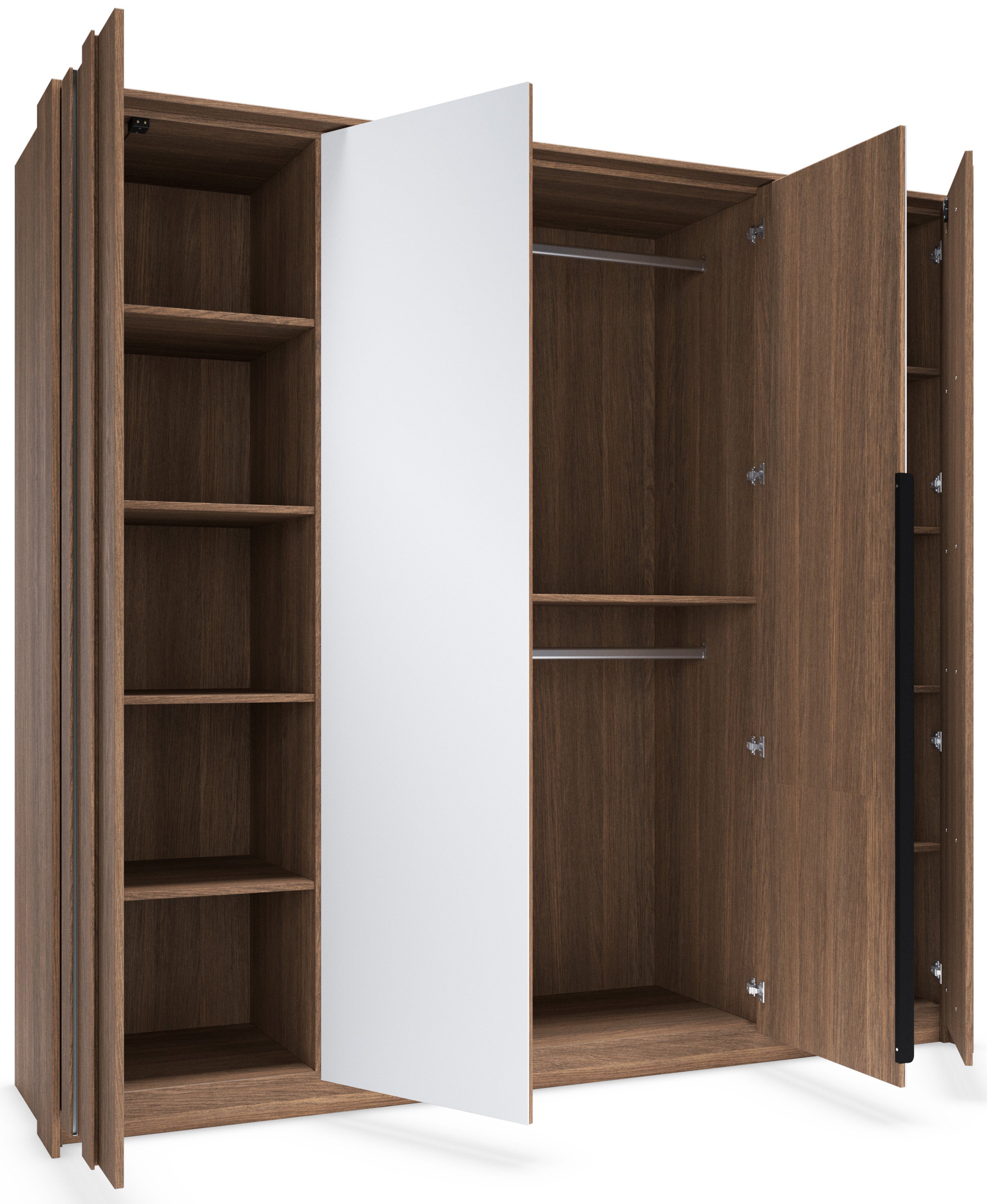 Vier­türiger Amaro-Kleiderschrank mit Spiegel und LED-Beleuchtung, 223 cm, Eiche Dunin