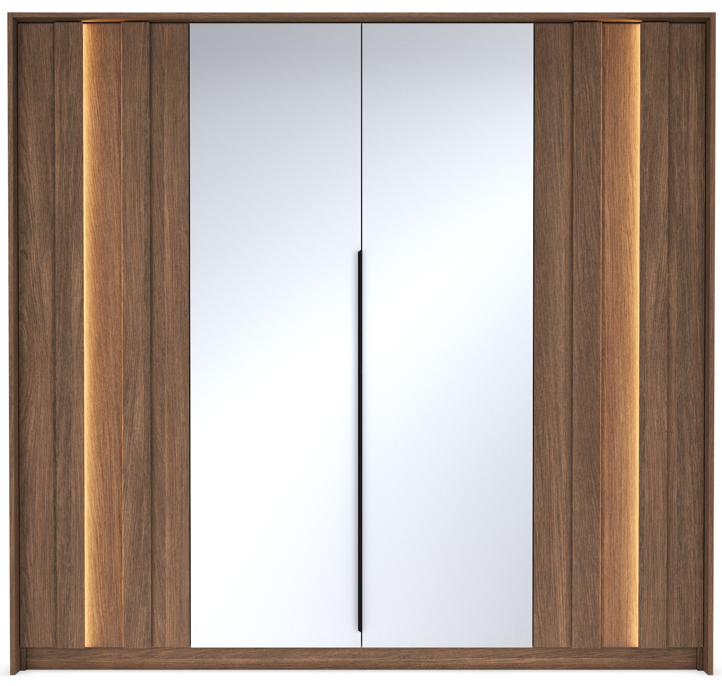 Vier­türiger Amaro-Kleiderschrank mit Spiegel und LED-Beleuchtung, 223 cm, Eiche Dunin