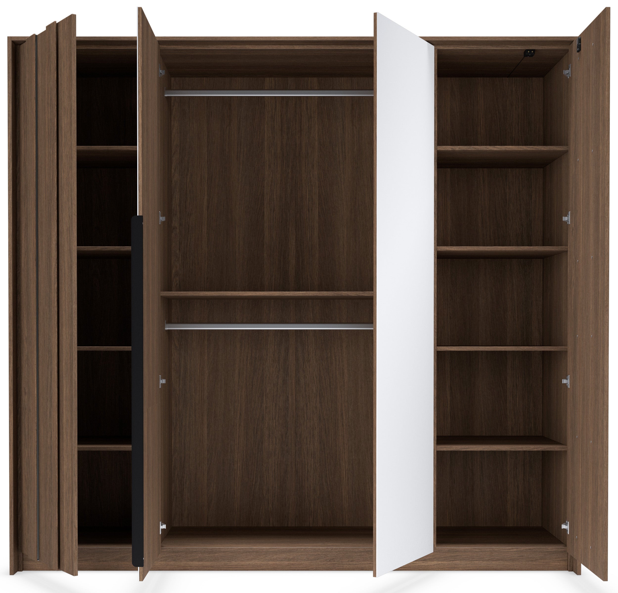 Vier­türiger Amaro-Kleiderschrank mit Spiegel und LED-Beleuchtung, 223 cm, Eiche Dunin