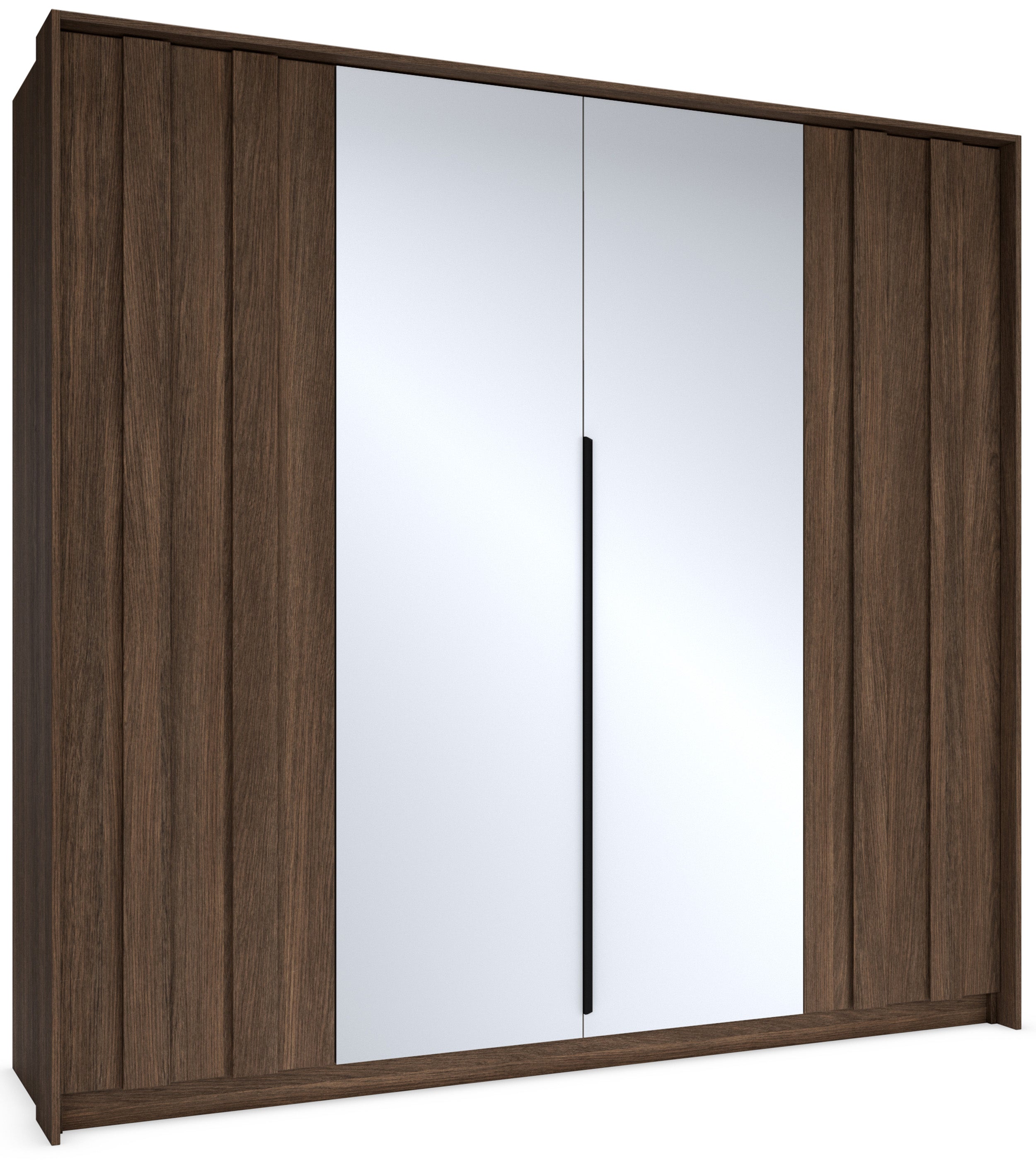 Vier­türiger Amaro-Kleiderschrank mit Spiegel und LED-Beleuchtung, 223 cm, Eiche Dunin