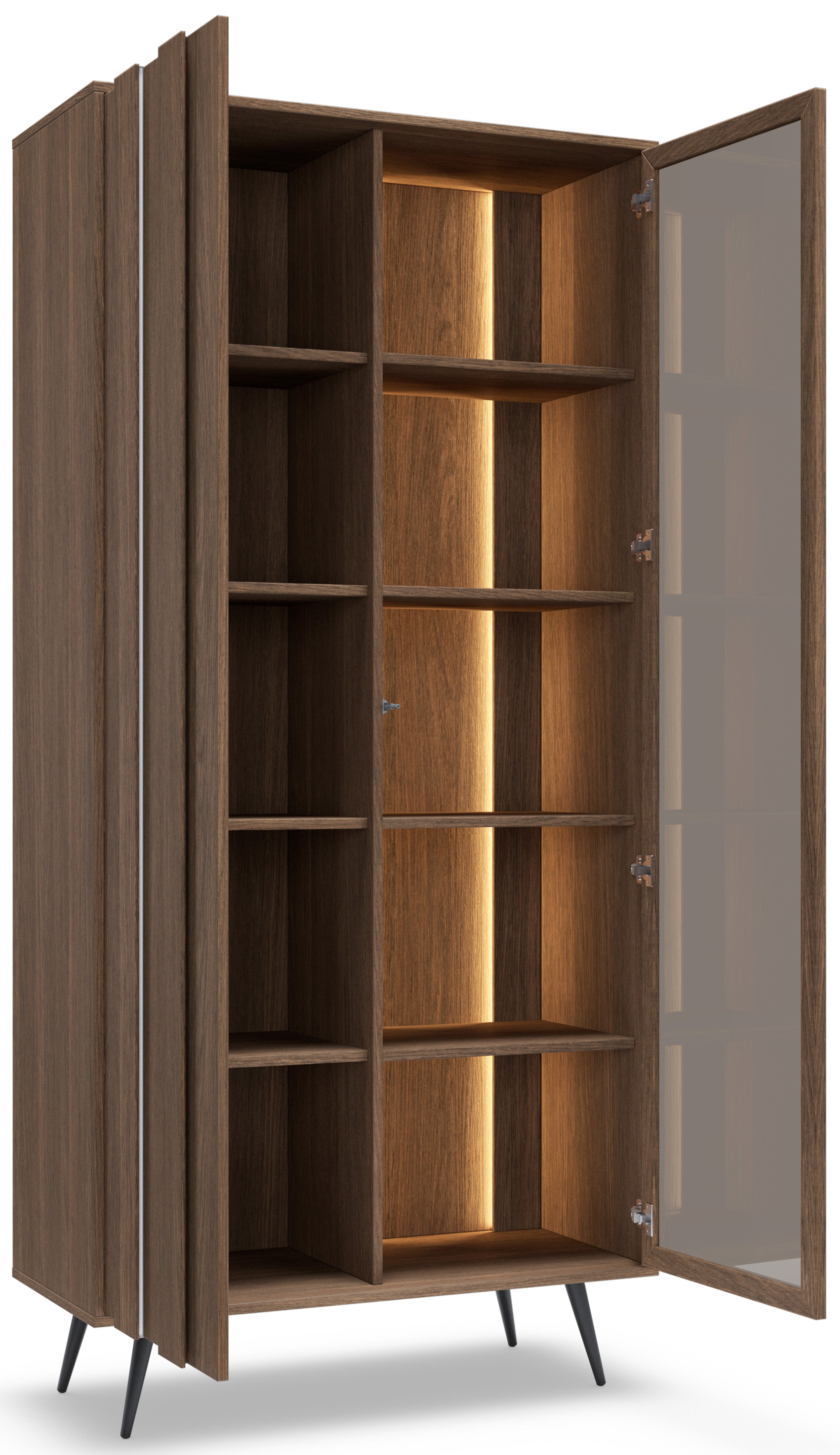 Zweiflügelige Vitrine Amaro mit LED-Beleuchtung, 94 cm, Eiche Dunin