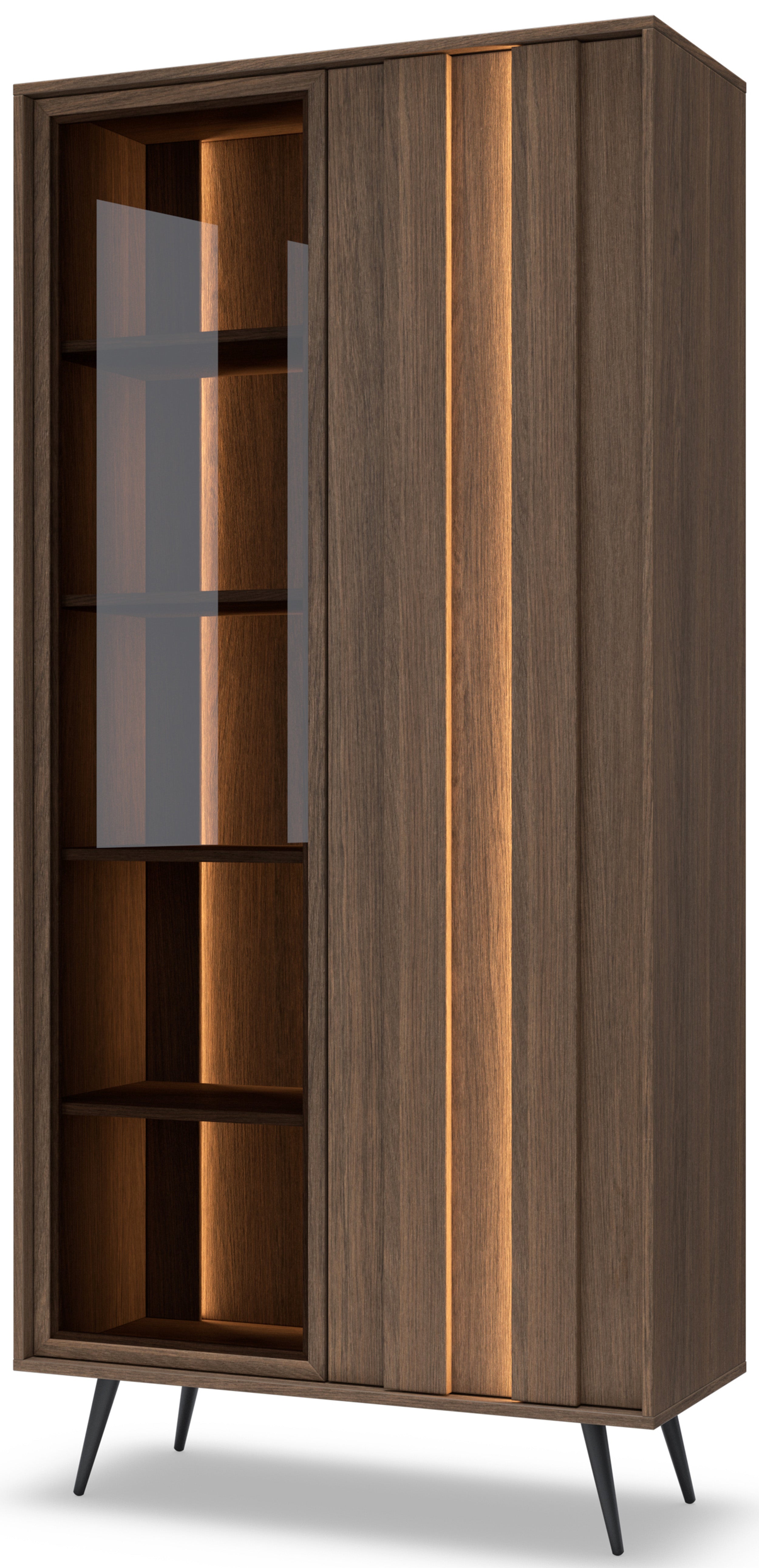 Zweiflügelige Vitrine Amaro mit LED-Beleuchtung, 94 cm, Eiche Dunin