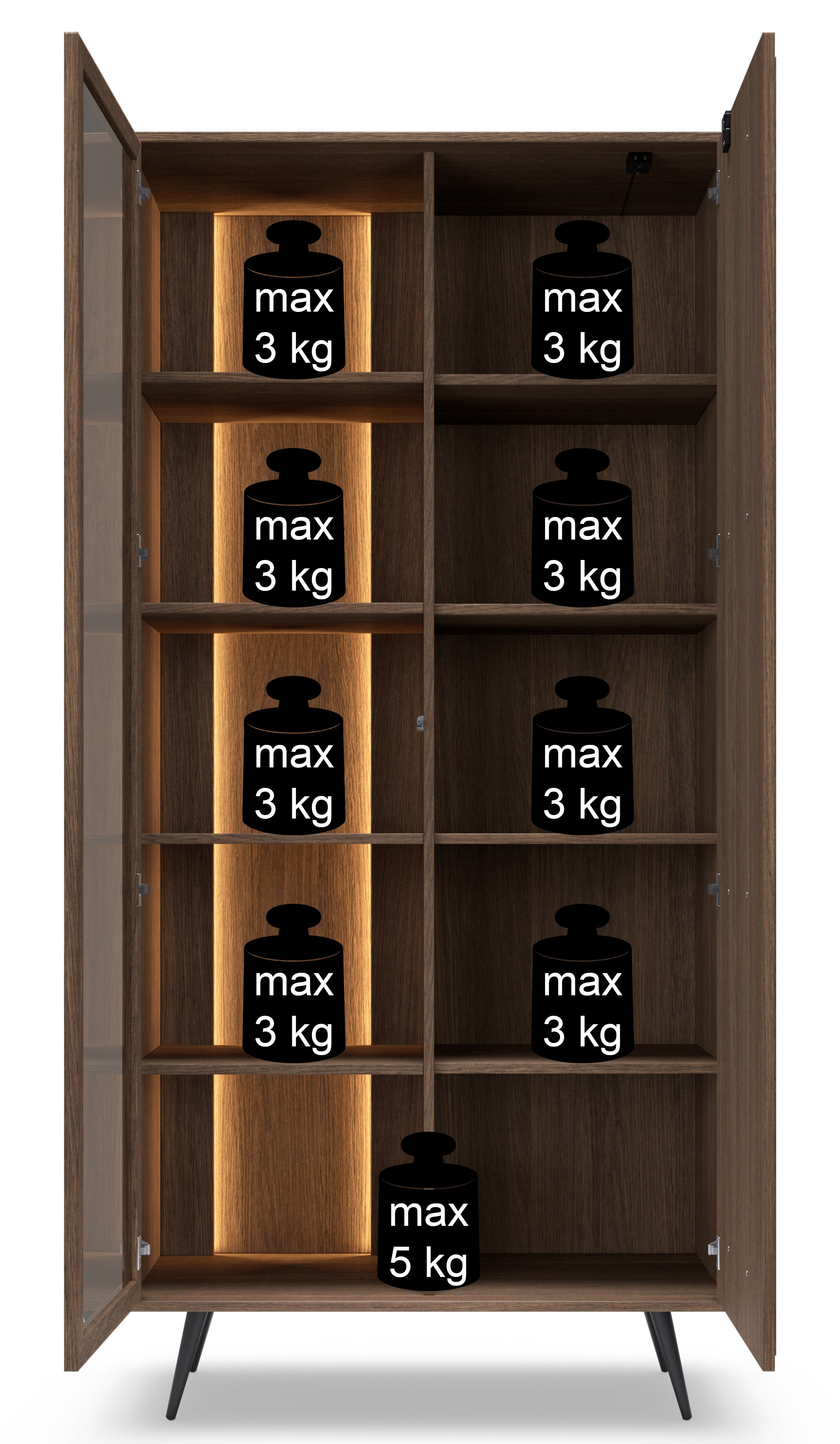 Zweiflügelige Vitrine Amaro mit LED-Beleuchtung, 94 cm, Eiche Dunin