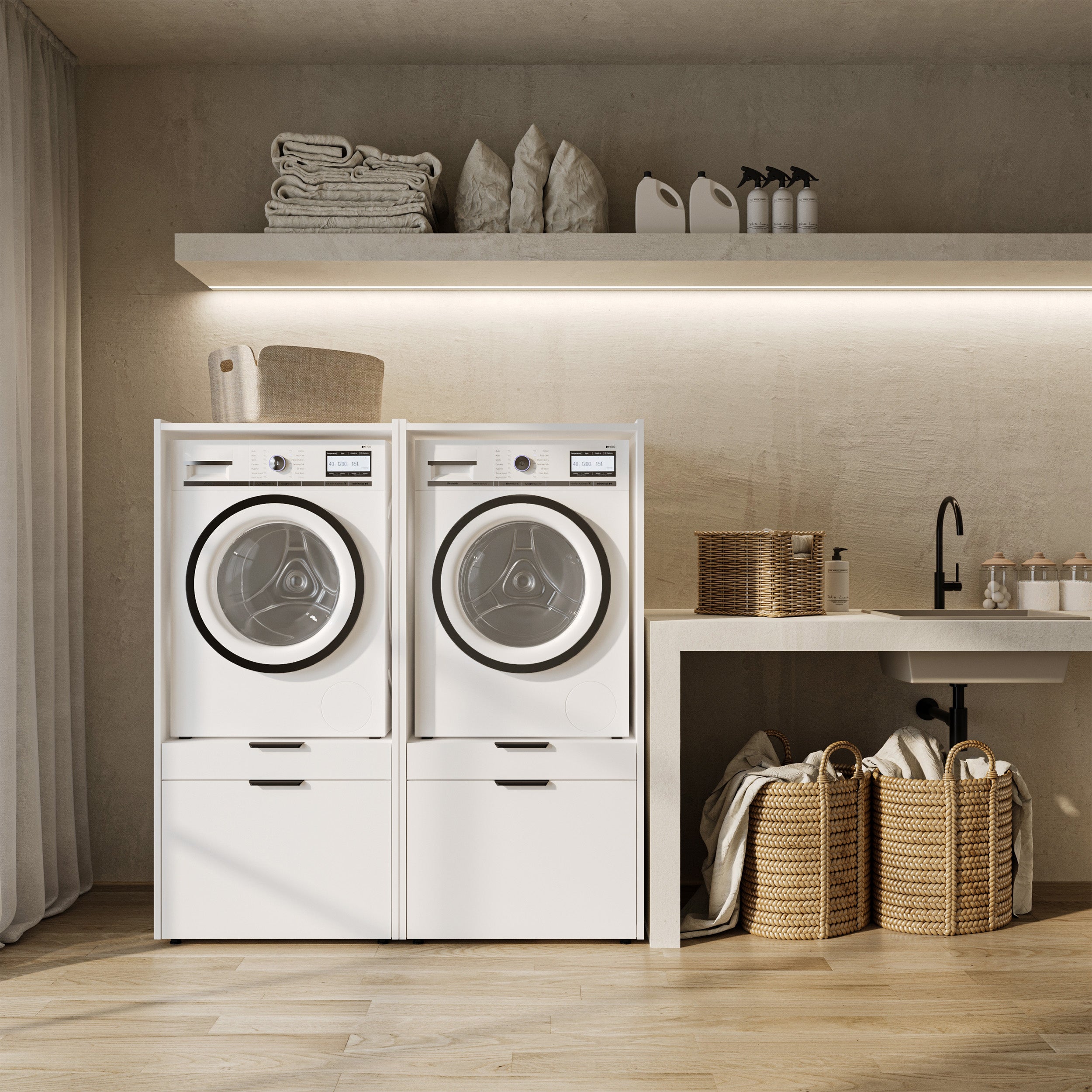 Waschmaschinenschrank Andiamo mit Schublade und Regal, weiß