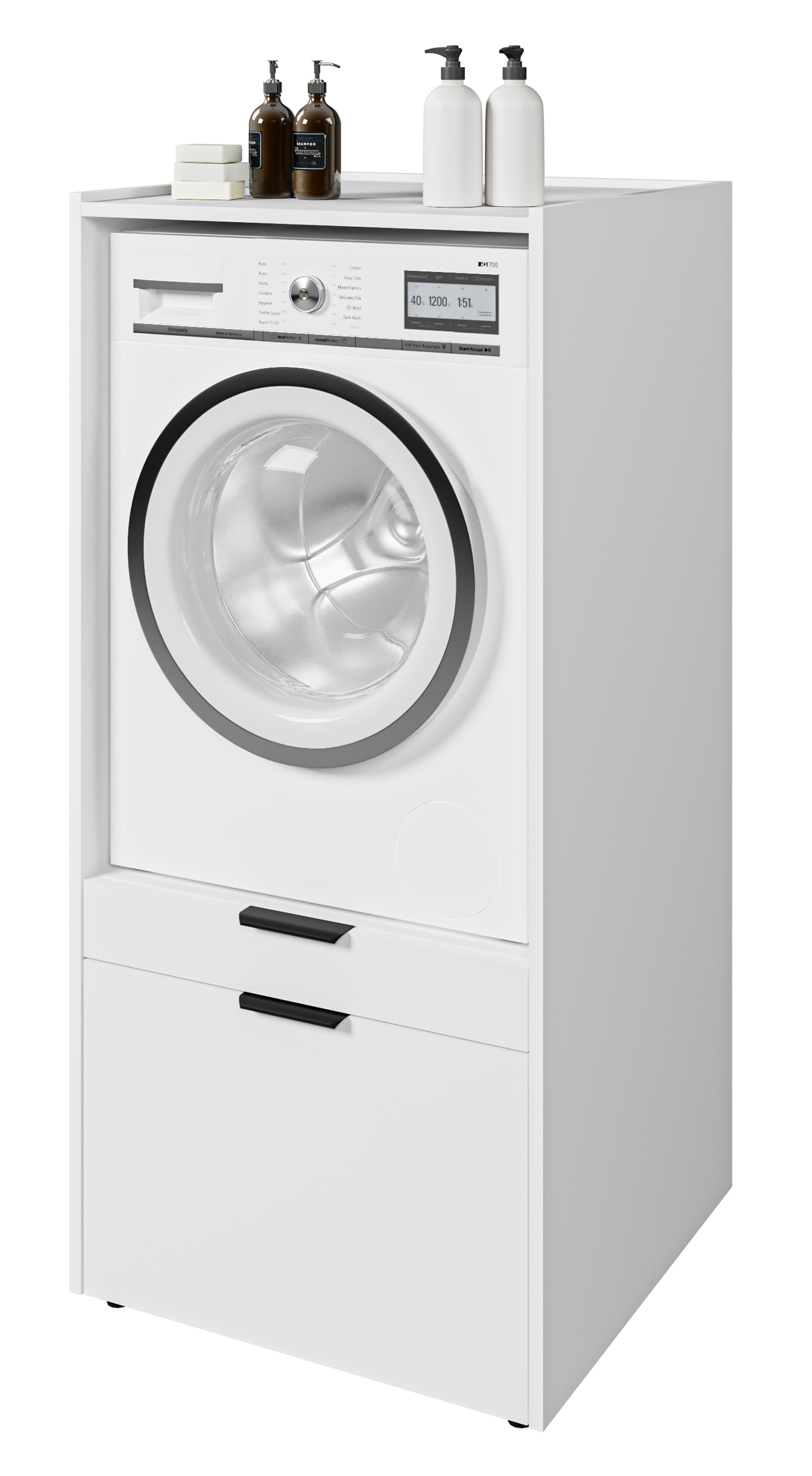 Waschmaschinenschrank Andiamo mit Schublade und Regal, weiß