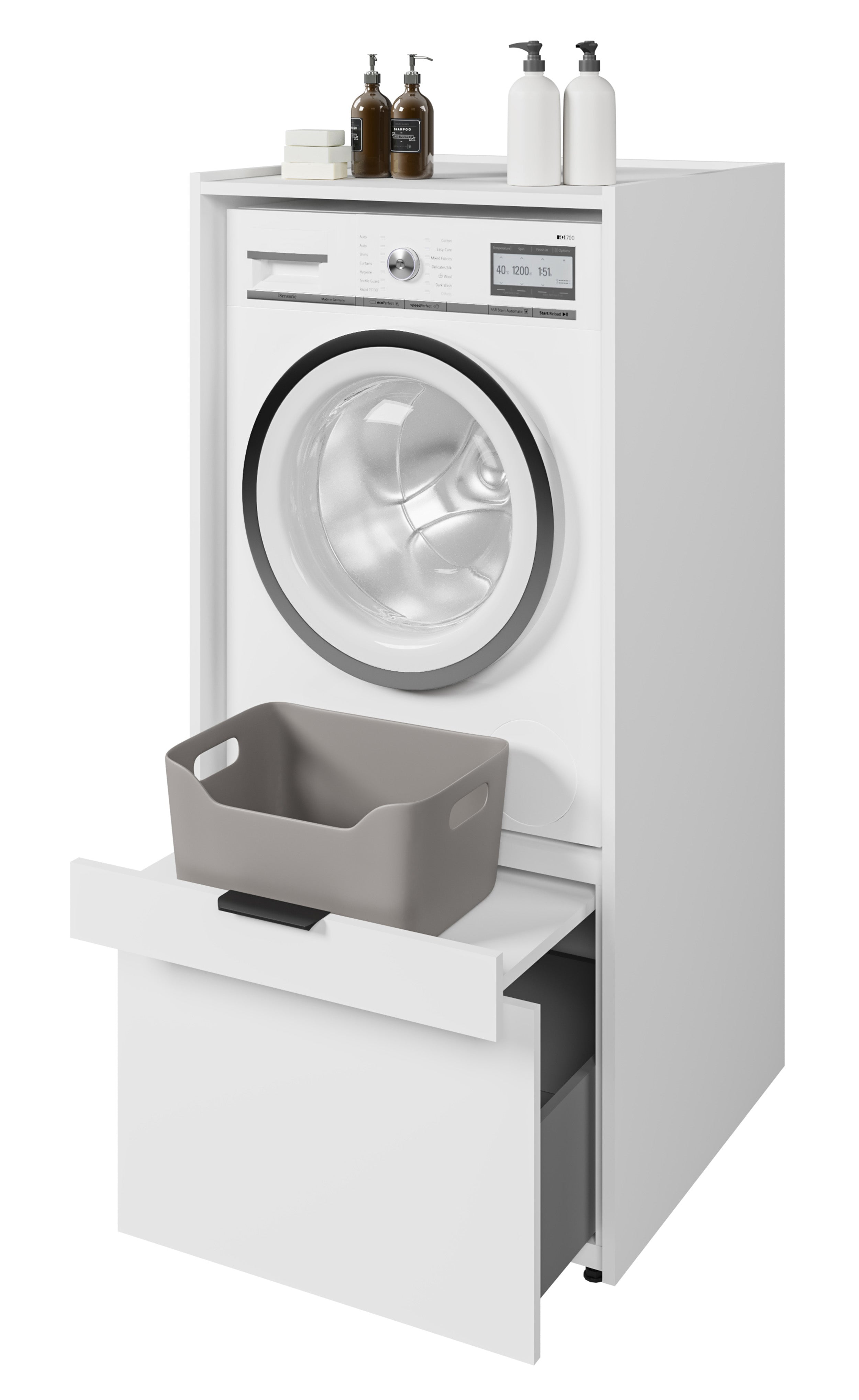 Waschmaschinenschrank Andiamo mit Schublade und Regal, weiß