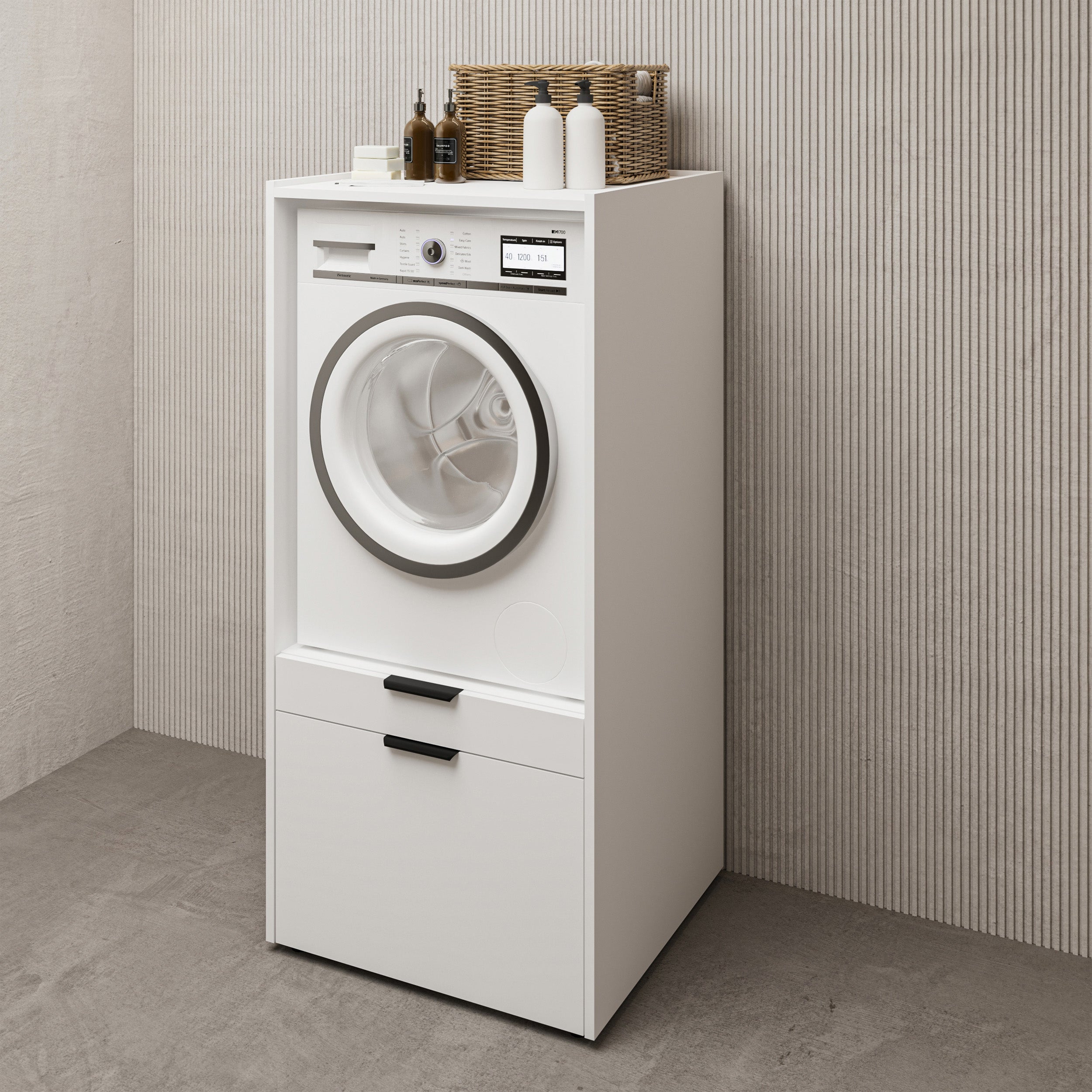 Waschmaschinenschrank Andiamo mit Schublade und Regal, weiß