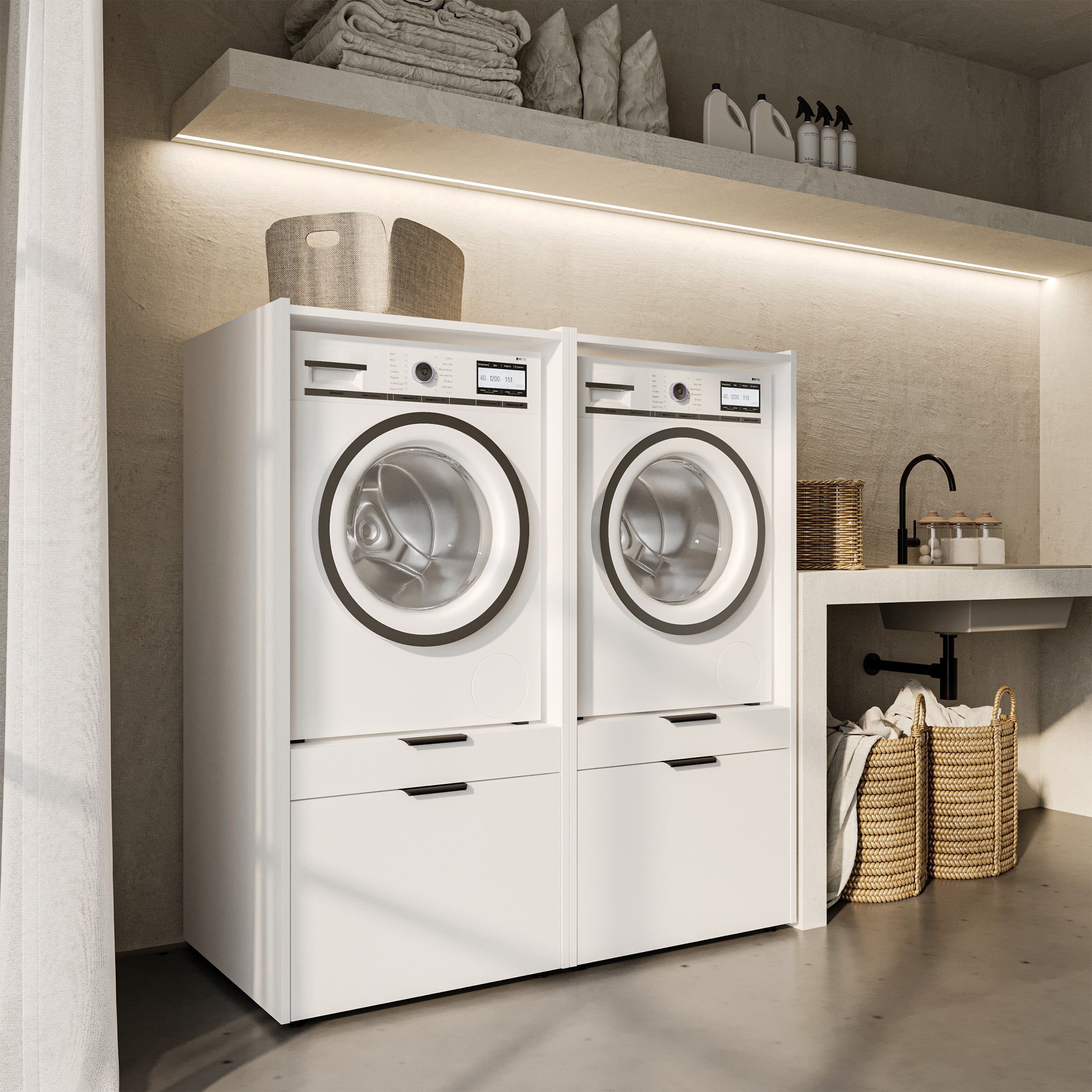 Waschmaschinenschrank Andiamo mit Schublade und Regal, weiß