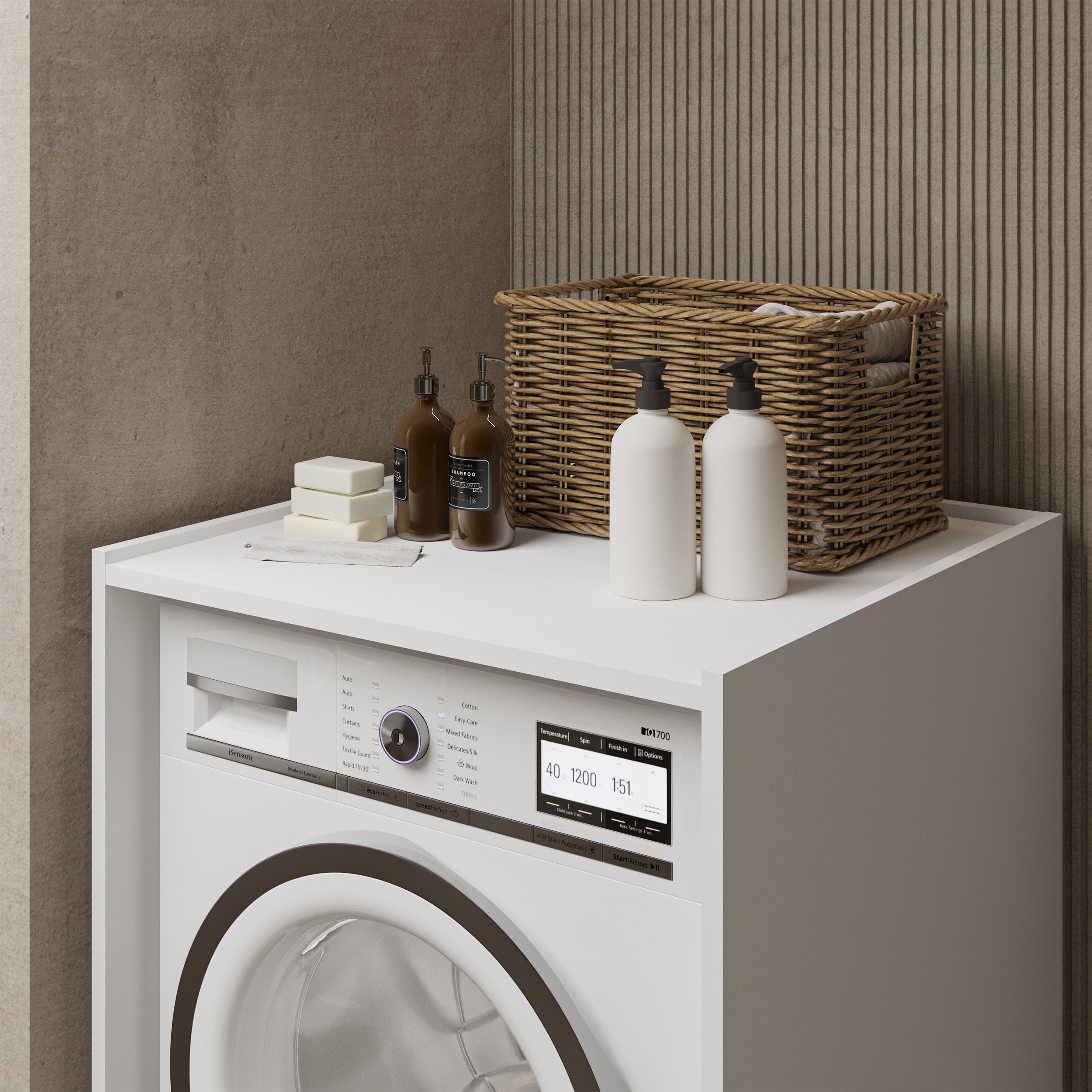 Waschmaschinenschrank Andiamo mit Schublade und Regal, weiß