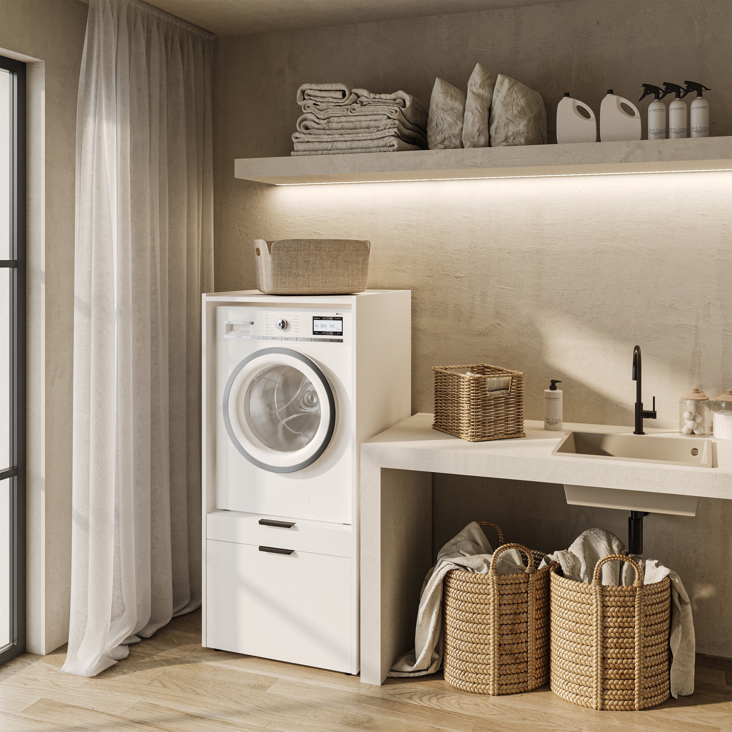 Waschmaschinenschrank Andiamo mit Schublade und Regal, weiß
