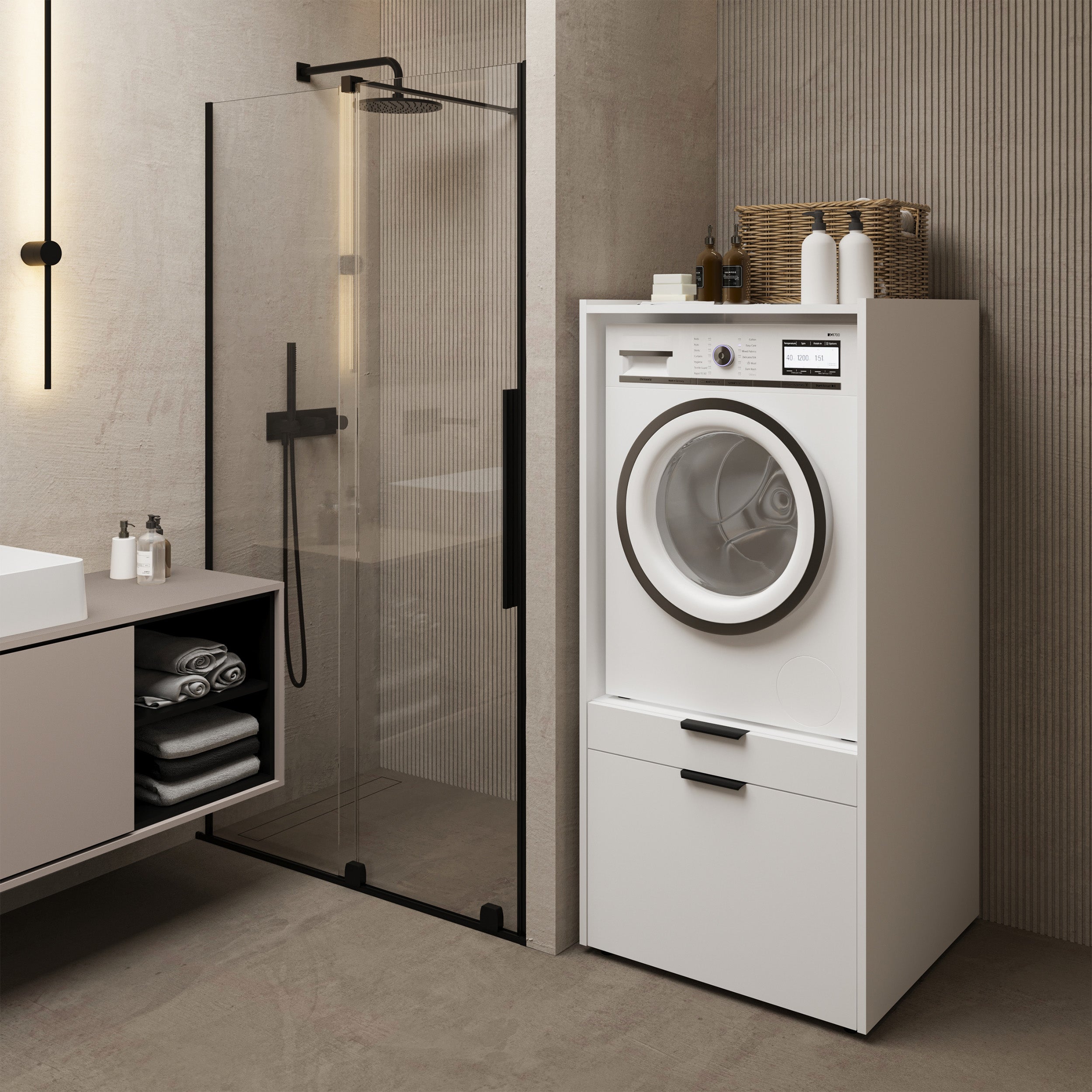 Waschmaschinenschrank Andiamo mit Schublade und Regal, weiß