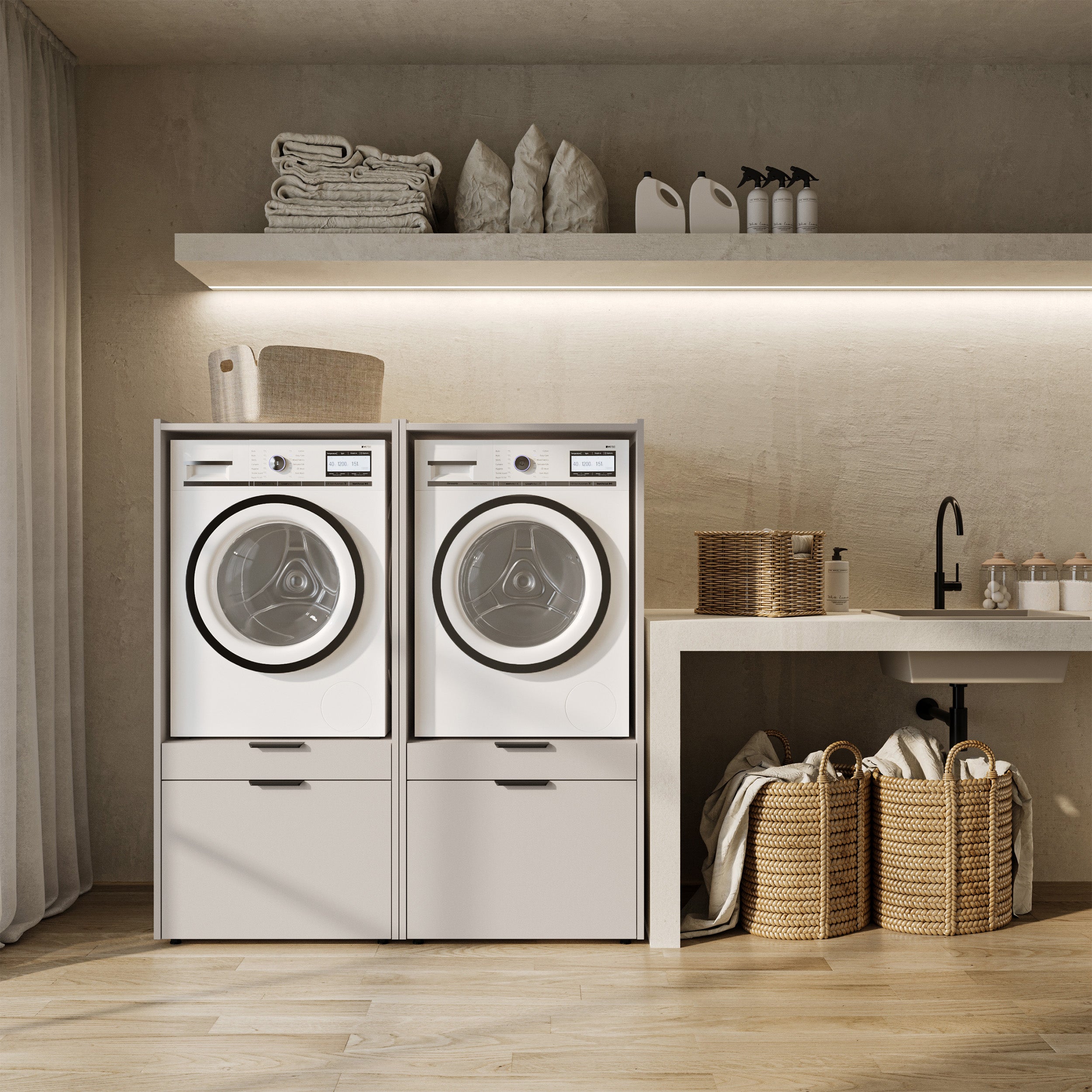 Waschmaschinenschrank Andiamo mit Schublade und Kaschmir-Regal