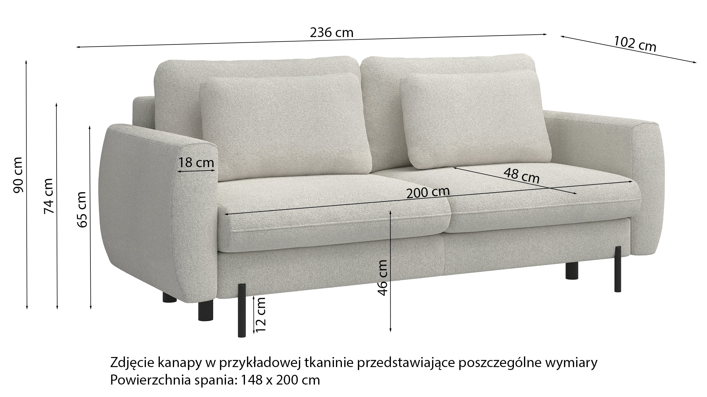 Dreisitziges ausklappbares Sofa Rane mit Stauraum, hellbrauner hydrophober Chenillestoff